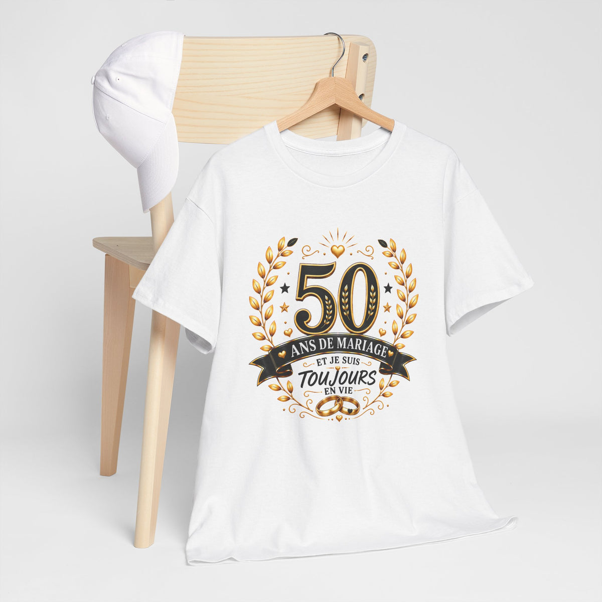 Tee Shirt 50 Ans de Mariage Homme Femme – Toujours en Vie – T-Shirt Humour Anniversaire de Mariage Couple Cadeau Original