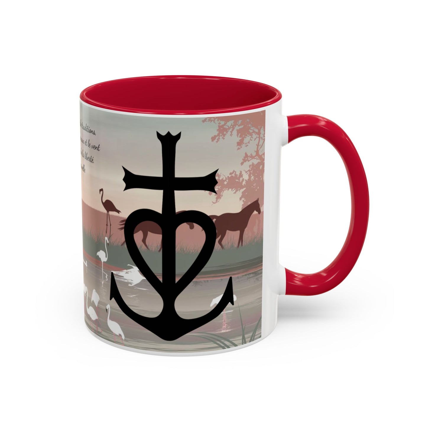 Mug Camargue Éternelle – Tasse Chevaux Camargue Flamants Roses Croix Camarguaise – Cadeau Tradition Camarguaise 325ml