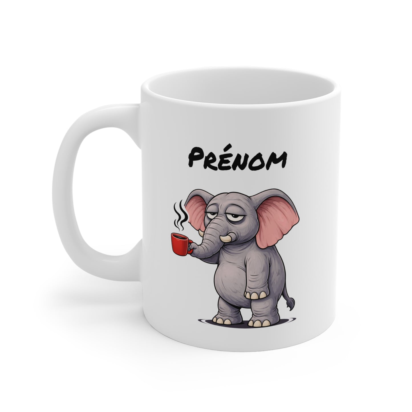Tasse Éléphant avec Café – Mug Animal Mignon Humoristique – Illustration Éléphant Fatigue 325ml – Cadeau Original