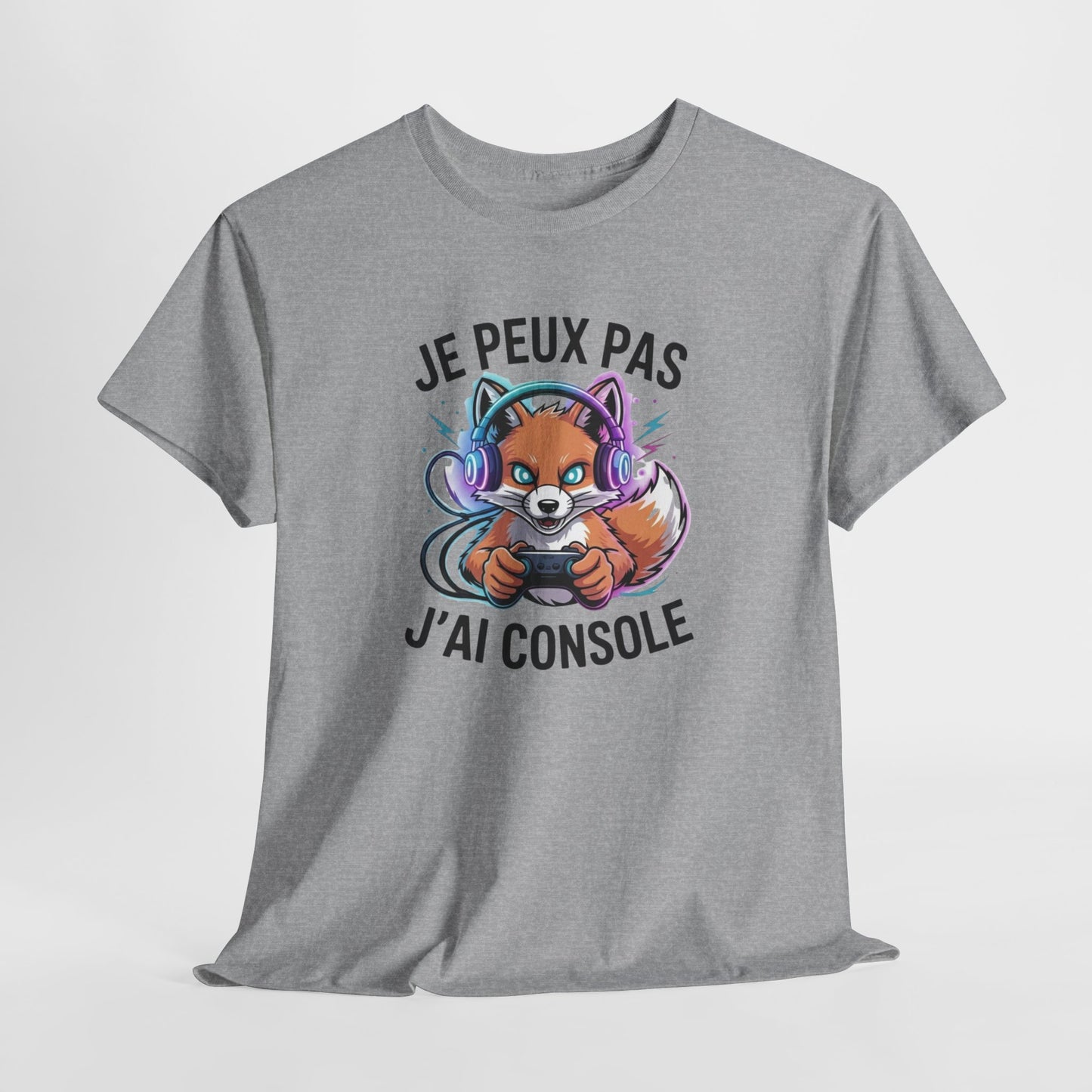 T-Shirt Gamer Homme Femme – Tee Shirt Jeu Vidéo Renard Console – Cadeau Gaming Drôle Noir Blanc Gris