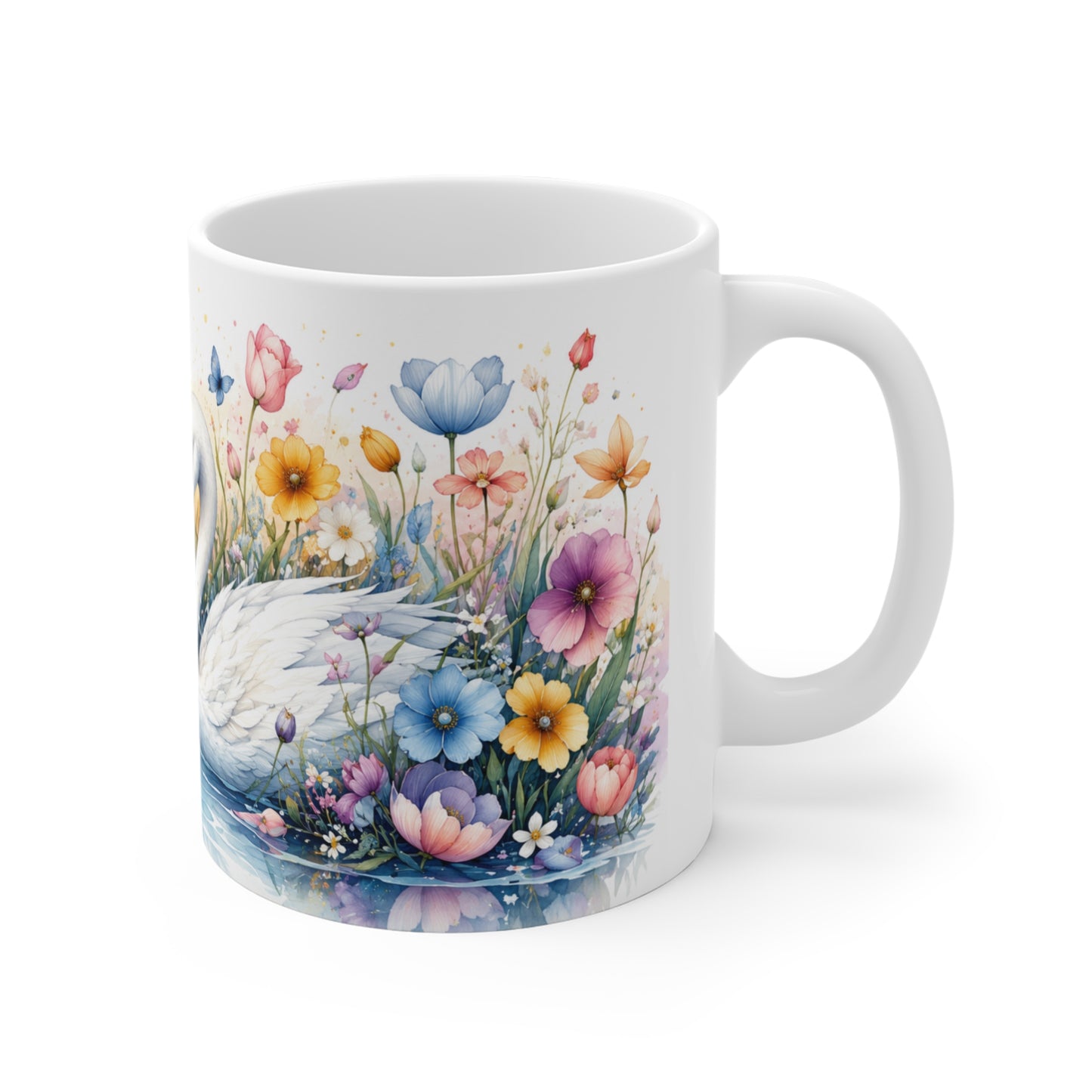Tasse Couple de Cygnes Fleuris – Mug Romantique Aquarelle – Cadeau Amour Homme Femme 325ml
