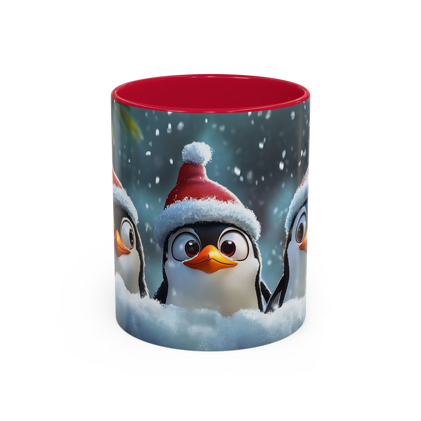 Tasse Pingouins de Noël – Mug Hiver avec Bonnets de Père Noël et Neige – Design Animal Kawaii 325ml