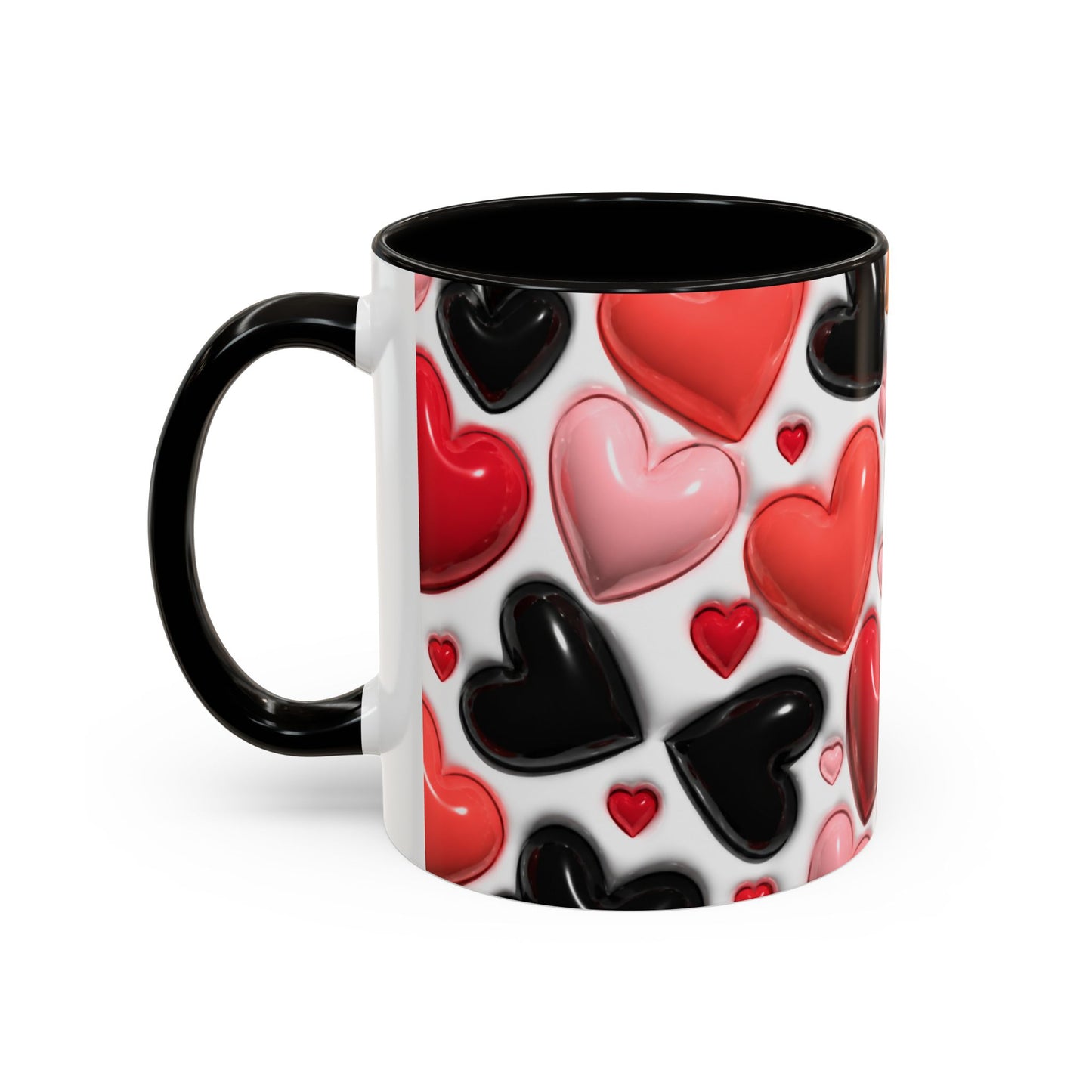 Mug Love Cœurs – Tasse Romantique Motif Cœurs Rouges Roses Noirs – Cadeau Couple Amour Saint Valentin Femme Homme Céramique 325ml