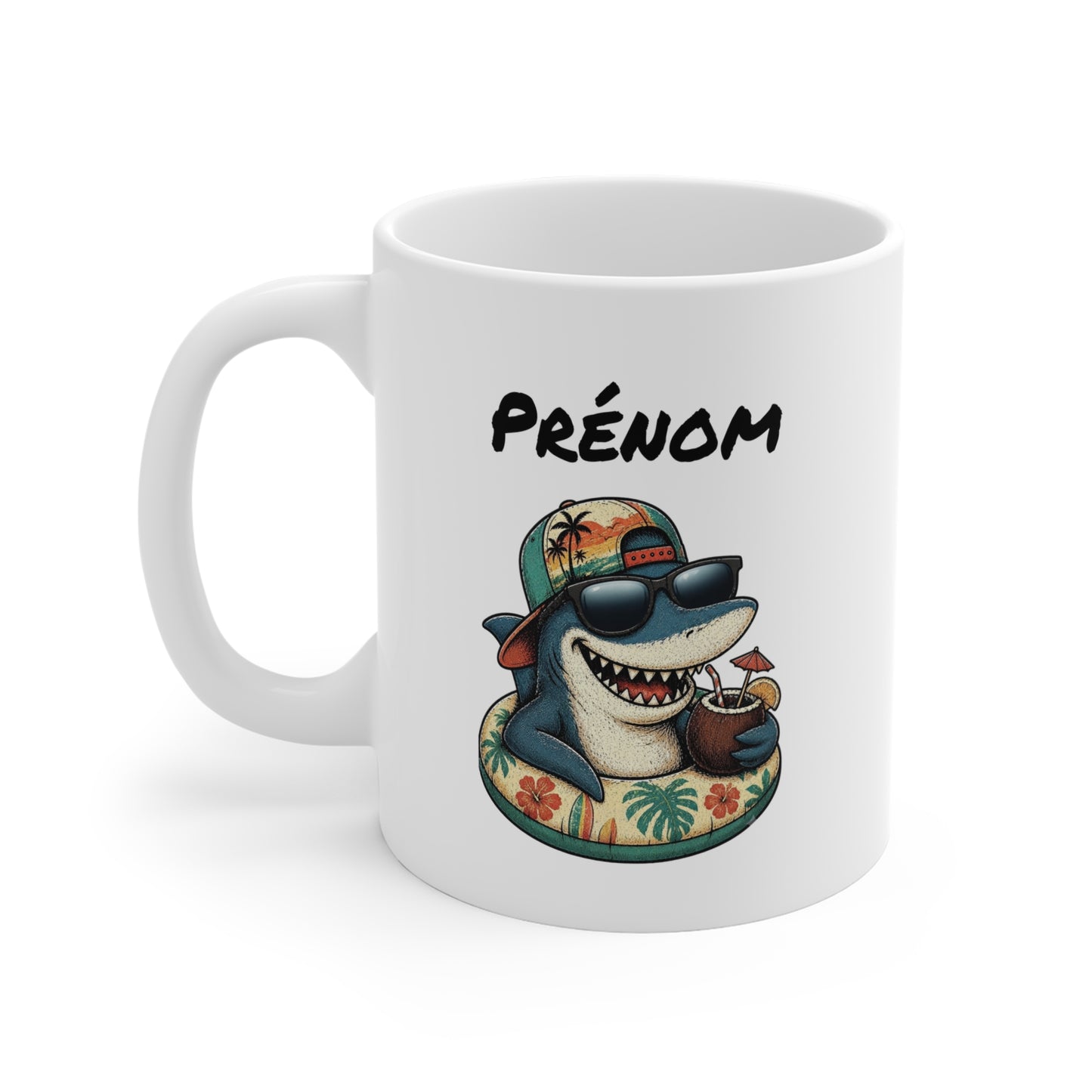 Tasse Requin Tropical Personnalisée avec Prénom – Mug Vacances Été Homme Femme – Cadeau Original Plage Cocktail 325 ml