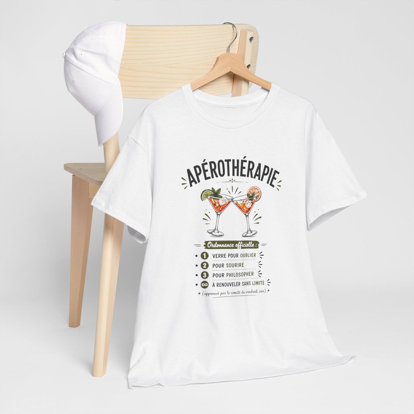 T-Shirt Apérothérapie Homme Femme – Tee Shirt Humour Apéro Cocktail – Cadeau Drôle Soirée Amis Weekend Noir Blanc Gris