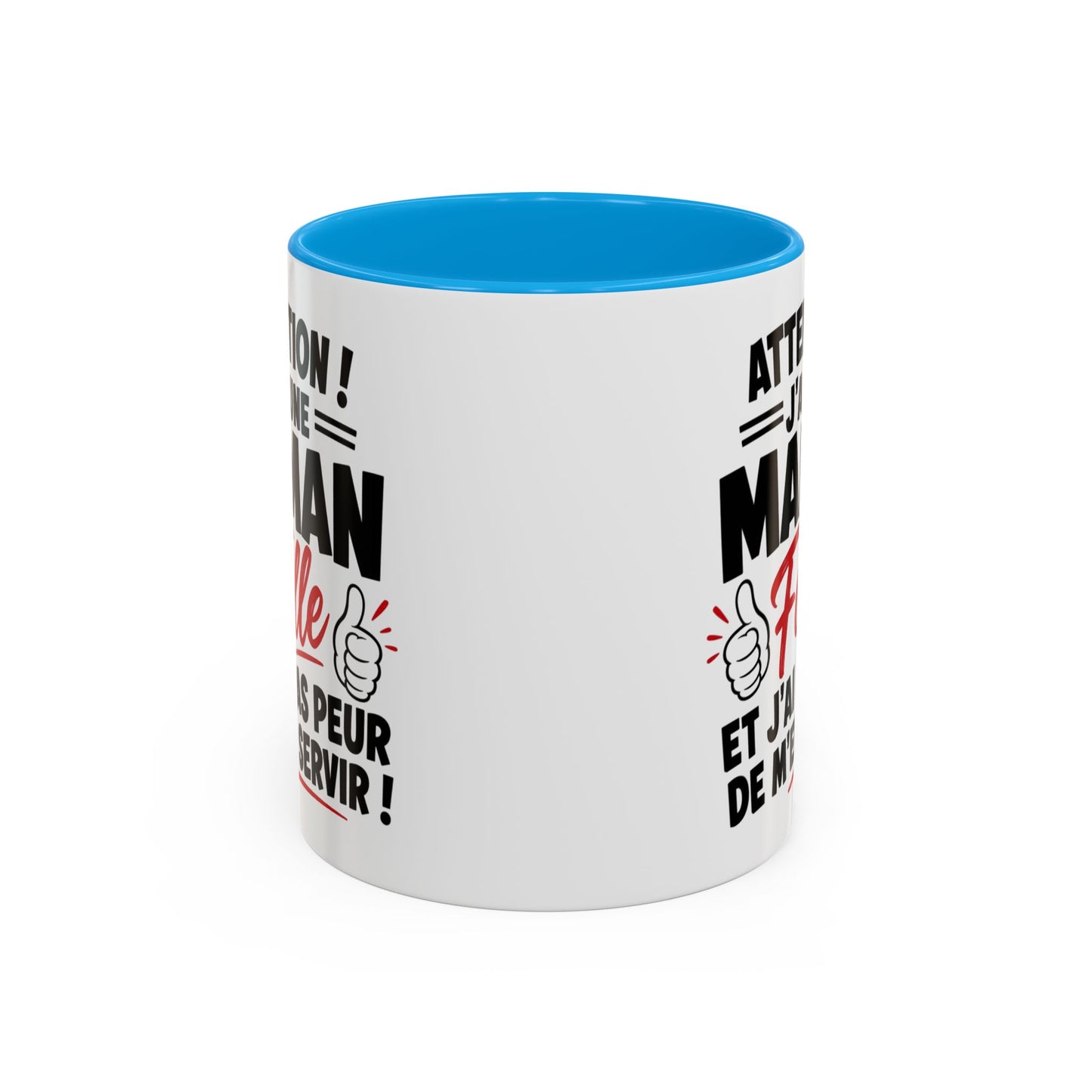 Mug “Attention J’ai Une Maman Folle” – Tasse Humour Maman Protectrice – Cadeau Drôle Fête des Mères – Céramique 325ml Noir Bleu Rouge