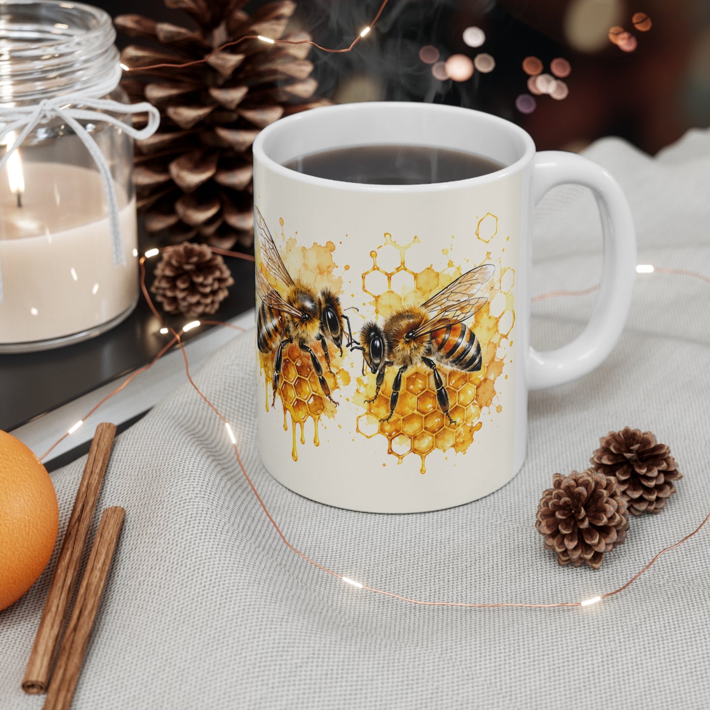 Tasse Abeilles et Miel – Mug Nature Ruche et Alvéoles – Cadeau Femme Homme Apiculteur 325ml