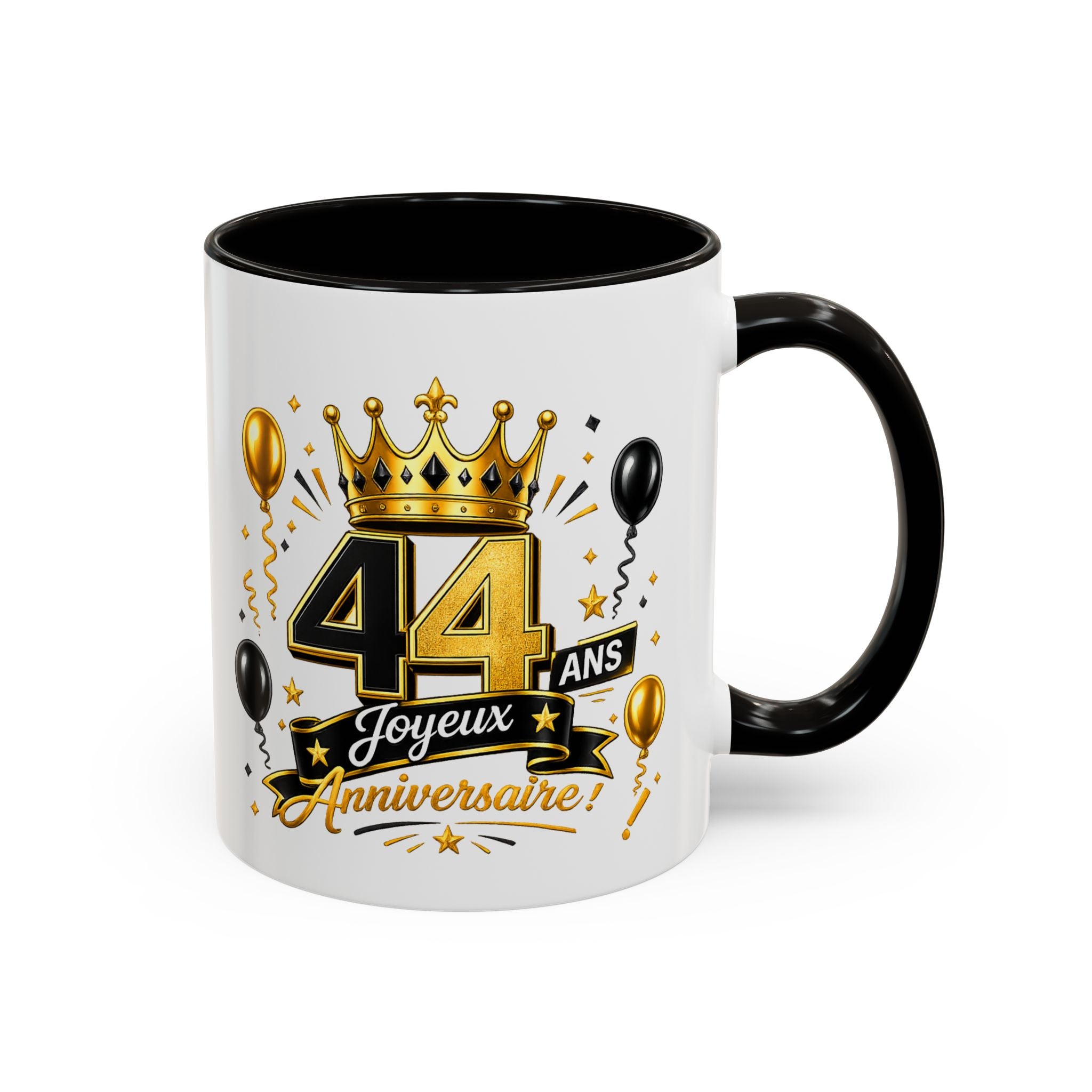 Mug Joyeux 44 Ans – Tasse Anniversaire 44 Ans – Cadeau Original pour Femme Homme – Idée Cadeau 44e Anniversaire Noir Bleu Rouge