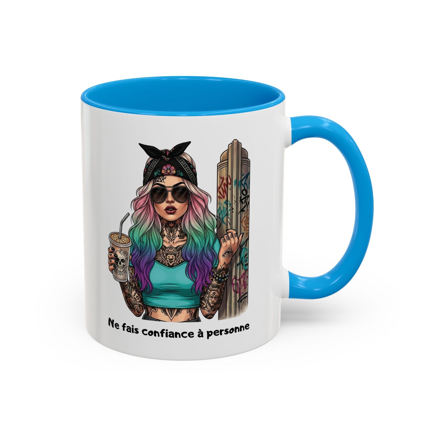 Tasse Femme Tattoo Street Art 325ml – Mug Céramique Design Urbain Coloré Cheveux Multicolores