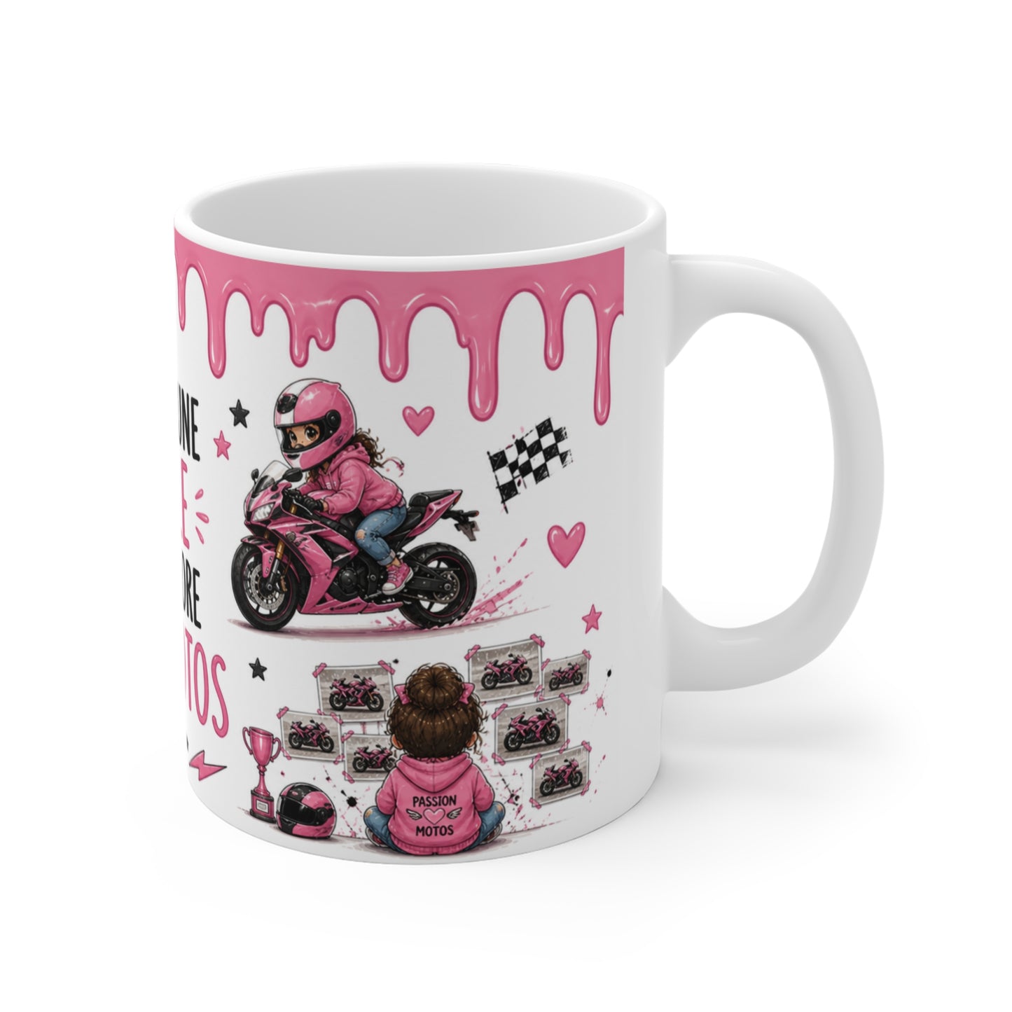Tasse Juste Une Fille Qui Adore Les Motos – Mug Moto Rose Kawaii Pilote Course Superbike Cadeau Fille Enfant Passion Moto 325ml