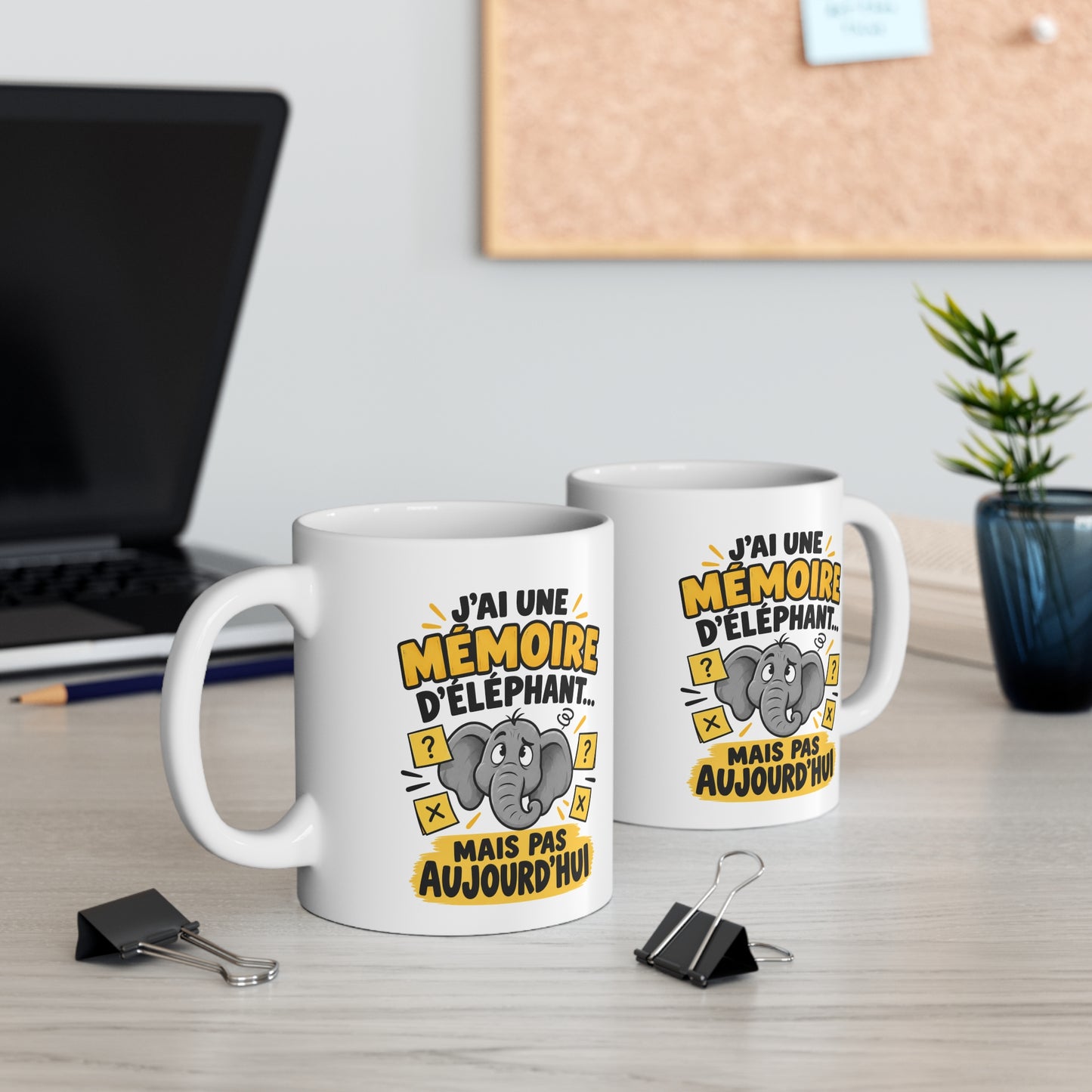Mug Humour Mémoire d’Éléphant – Tasse Drôle Oublis et Mémoire – Cadeau Original Homme Femme