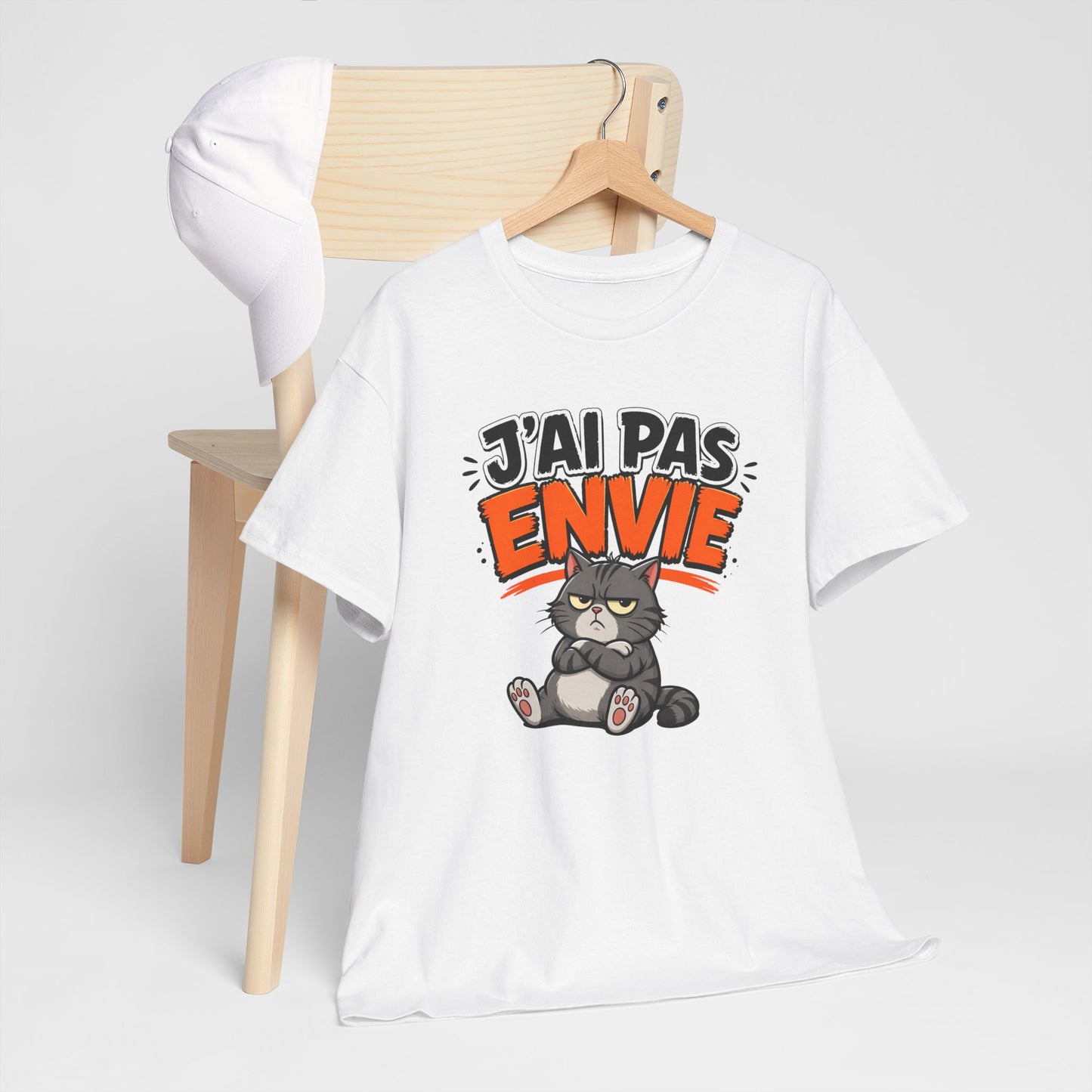 T-Shirt Humour Chat J’ai Pas Envie – Tee Shirt Drôle Adulte Mauvaise Humeur Flemme Travail Citation Fun Idée Cadeau Collègue Homme Femme