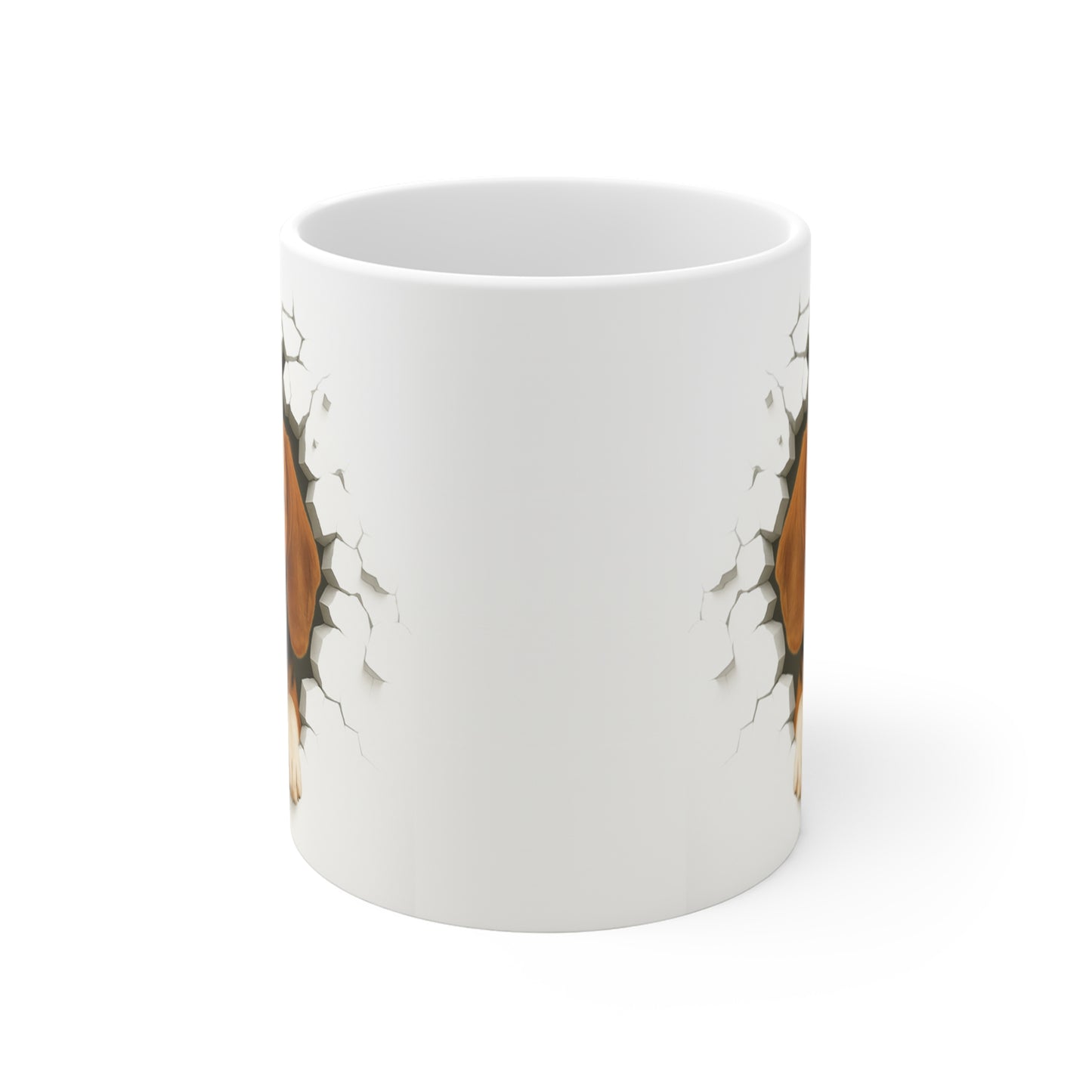 Mug Beagle Effet Mur Cassé – Tasse Chien 3D Trompe-l’œil – Cadeau Original Amoureux du Beagle