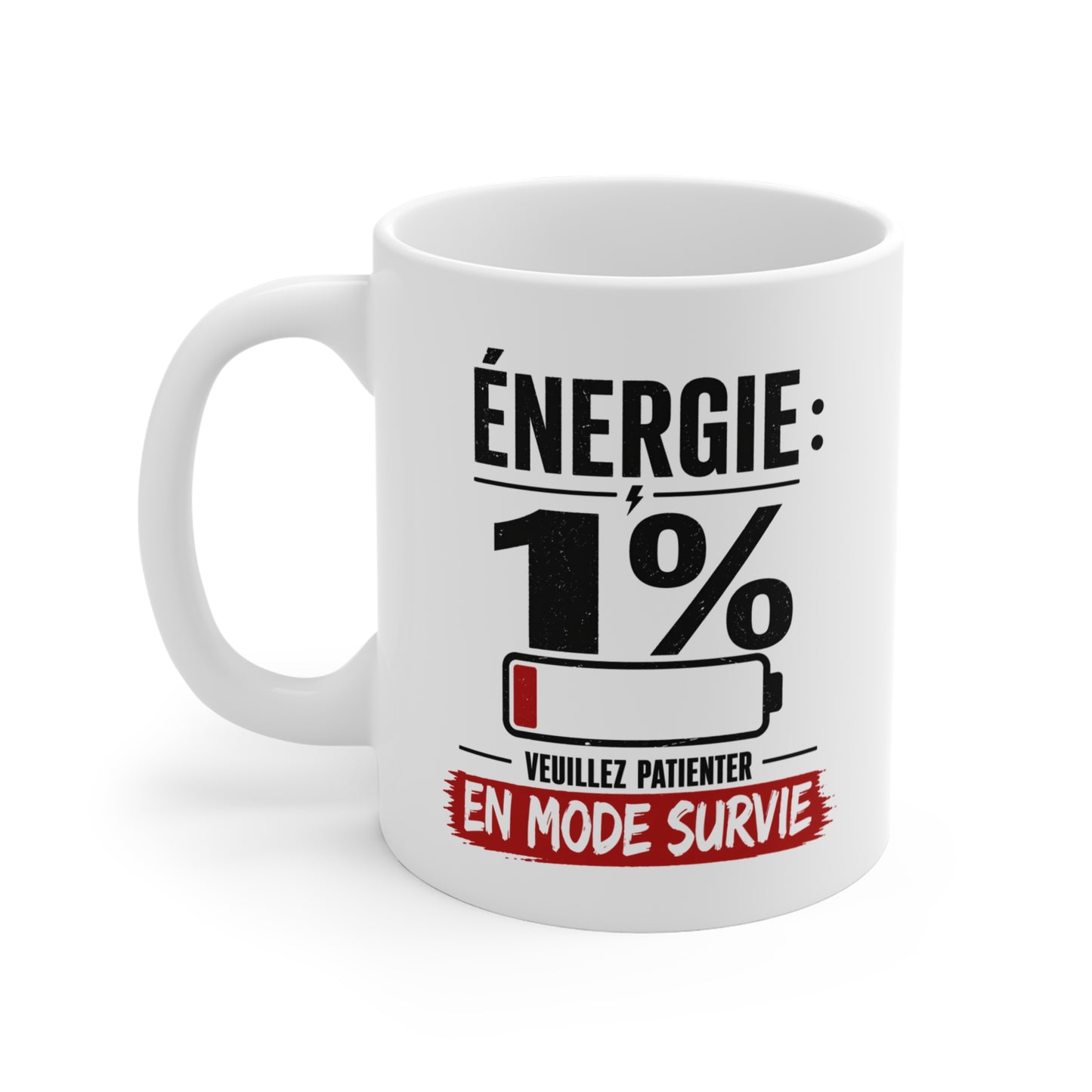 Tasse Énergie 1% En Mode Survie – Mug Humour Fatigue Vintage – Cadeau Drôle Homme Femme 325ml
