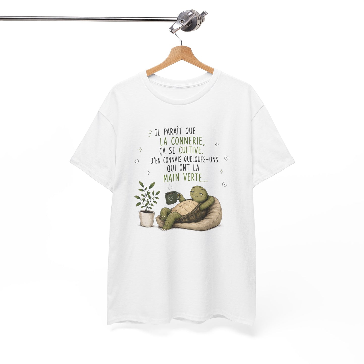 Tee-Shirt Humour Homme et Femme – Tortue Drôle Jardinage Main Verte – Idée Cadeau Original Animal Amusant Anniversaire