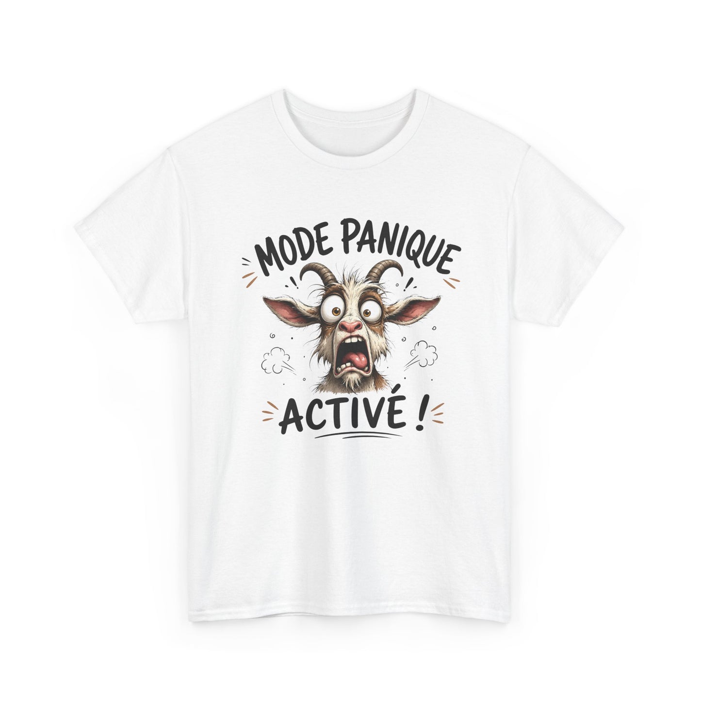 Tee-Shirt Mode Panique Activé – Chèvre Délirante Humour – Cadeau Drôle Homme Femme Adulte – Animal Rigolo et Citation Amusante