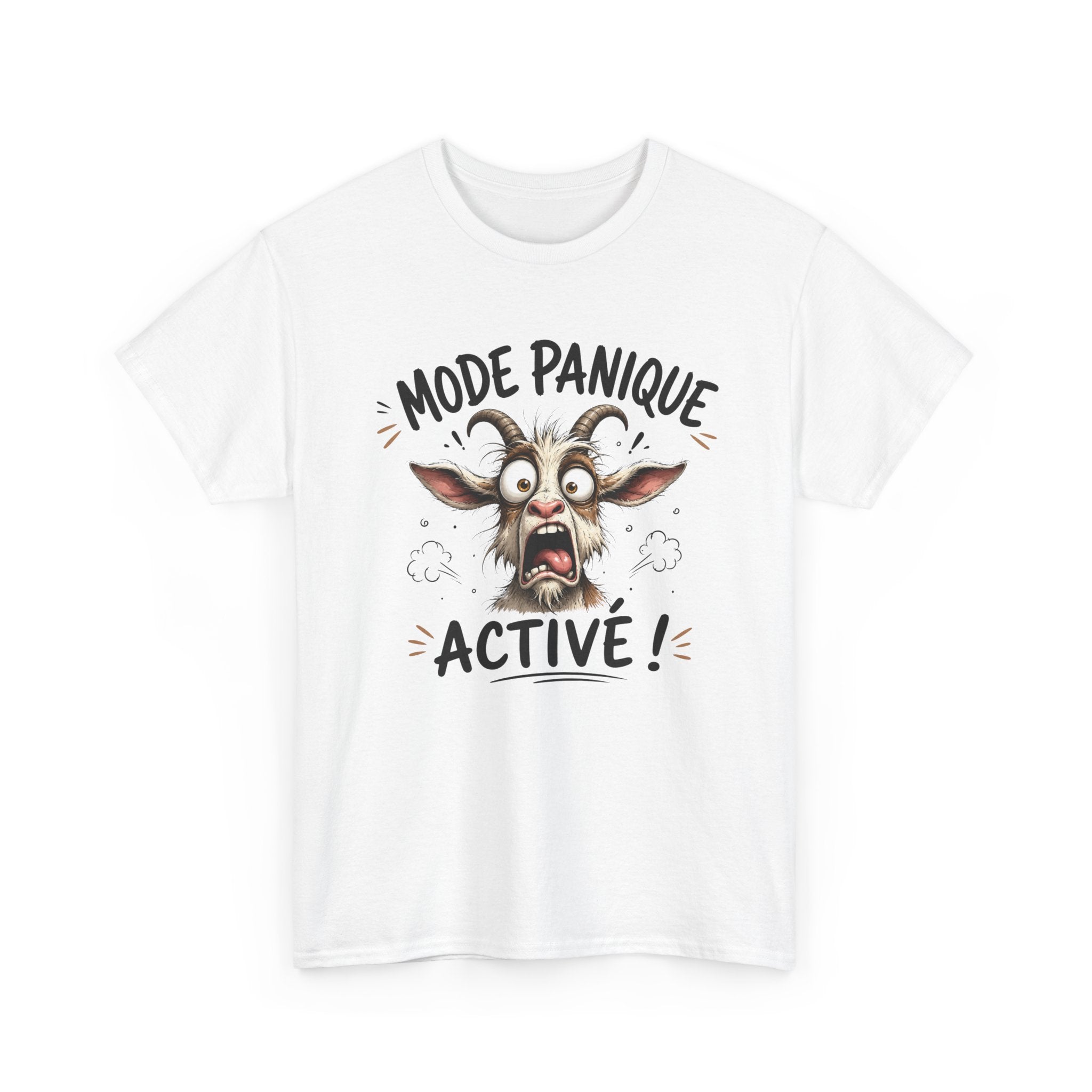 Tee-Shirt Mode Panique Activé – Chèvre Délirante Humour – Cadeau Drôle Homme Femme Adulte – Animal Rigolo et Citation Amusante