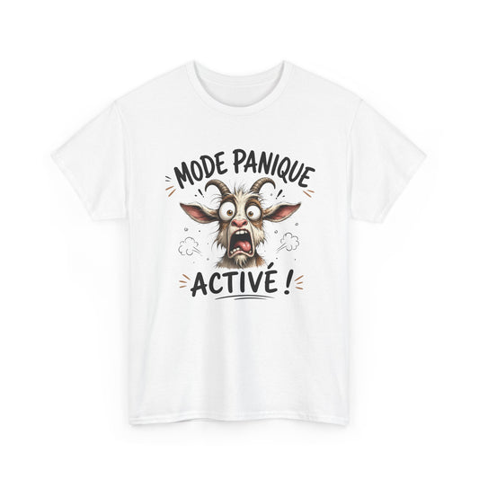 Tee-Shirt Mode Panique Activé – Chèvre Délirante Humour – Cadeau Drôle Homme Femme Adulte – Animal Rigolo et Citation Amusante