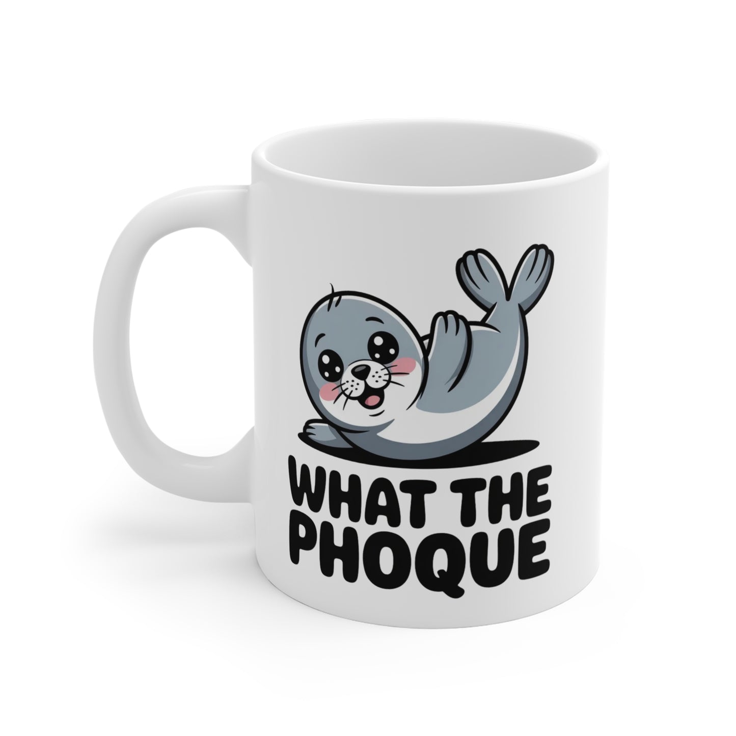 Mug Phoque Drôle – What The Phoque – Tasse Humoristique Jeu de Mot – Cadeau Mignon Animal Kawaii 325 ml