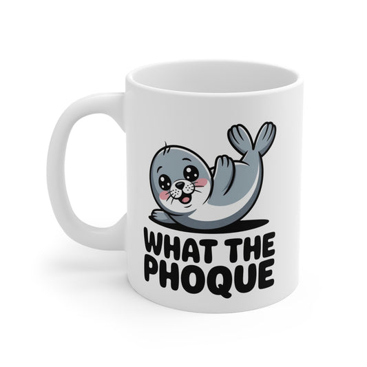 Mug Phoque Drôle – What The Phoque – Tasse Humoristique Jeu de Mot – Cadeau Mignon Animal Kawaii 325 ml