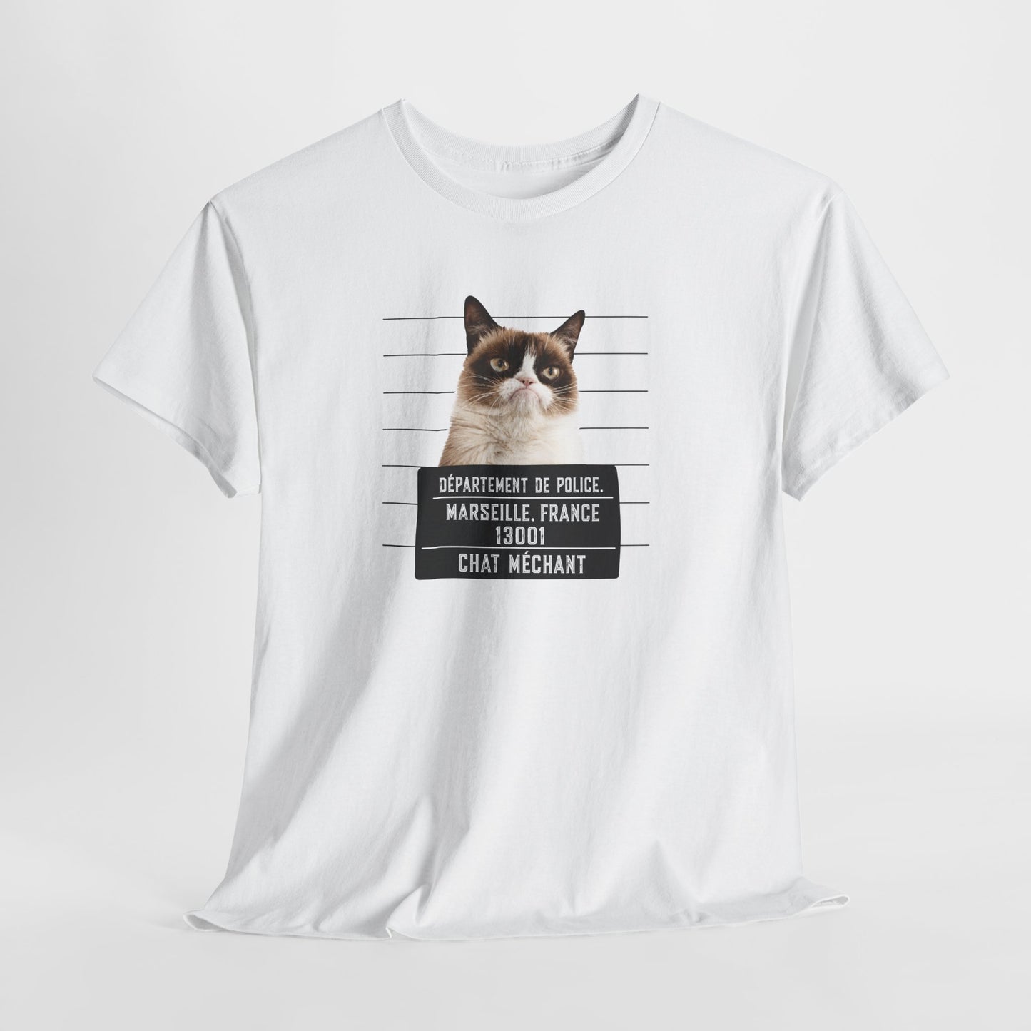 Tee Shirt Chat Homme Femme – Chat Méchant Humour Poste de Police – Idée Cadeau Amoureux des Chats Félin Drôle