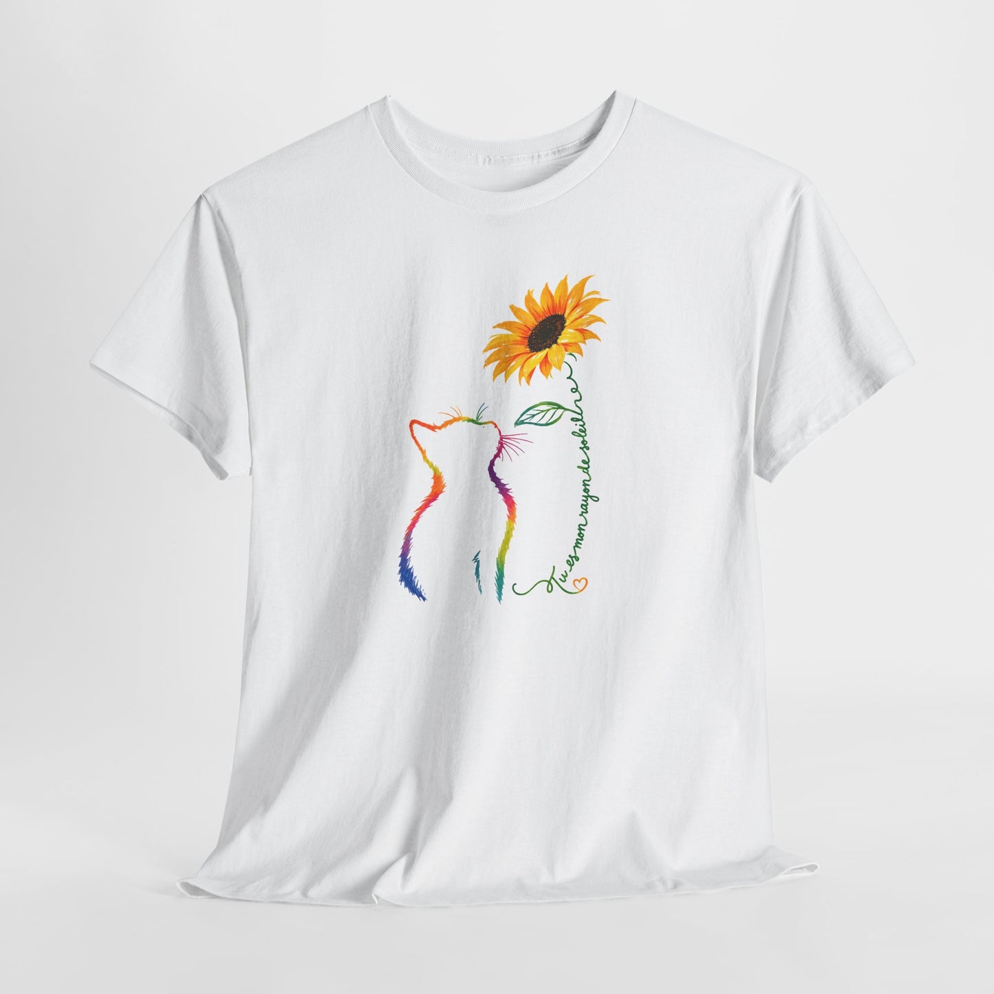 Tee Shirt Femme Chat Tournesol Coloré Amour Animal Fleur Cadeau Amoureuse des Chats Original