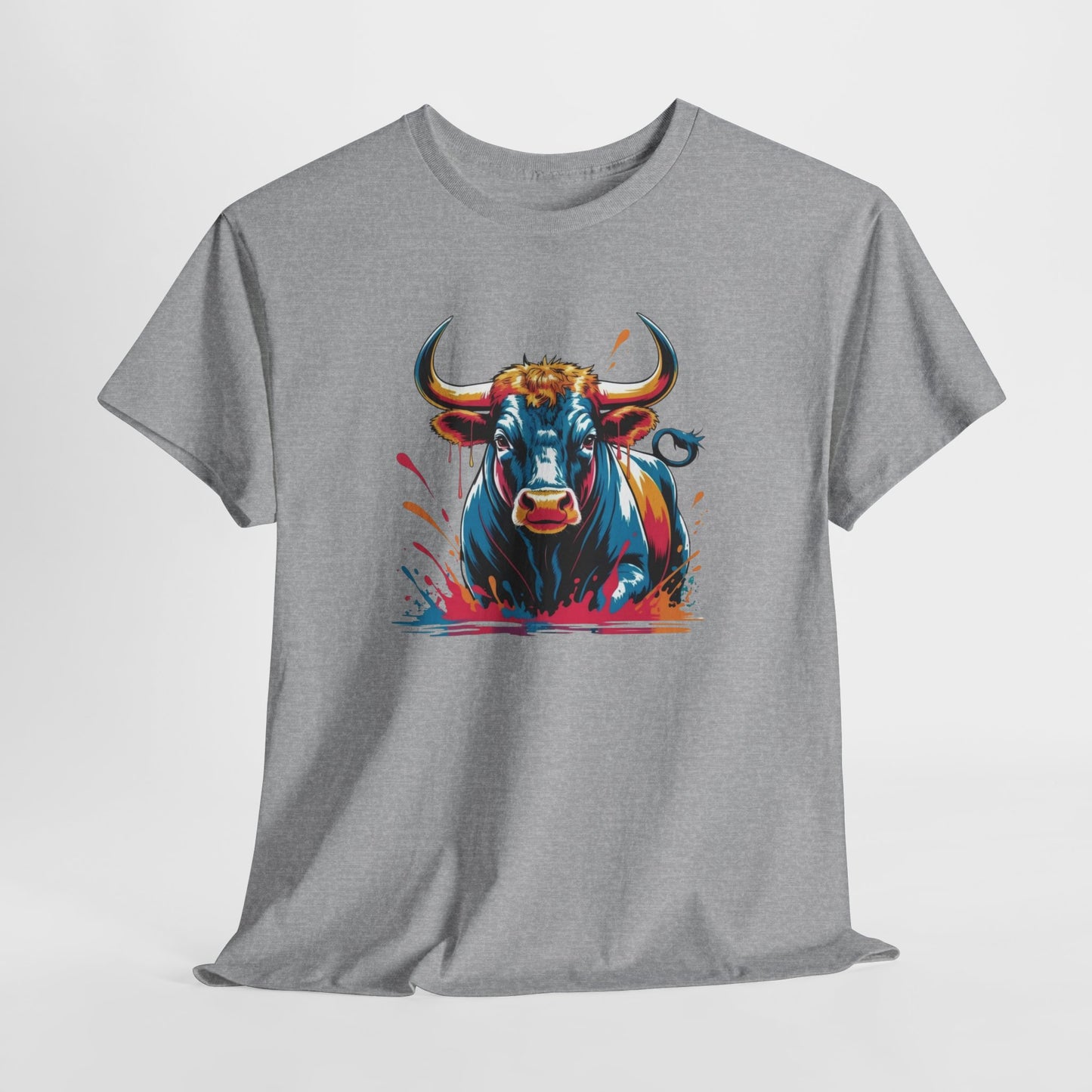 T-Shirt Taureau Adulte – Bull Color Splash Street Art – Tee Shirt Animal Puissant Noir Blanc Gris Cadeau Original