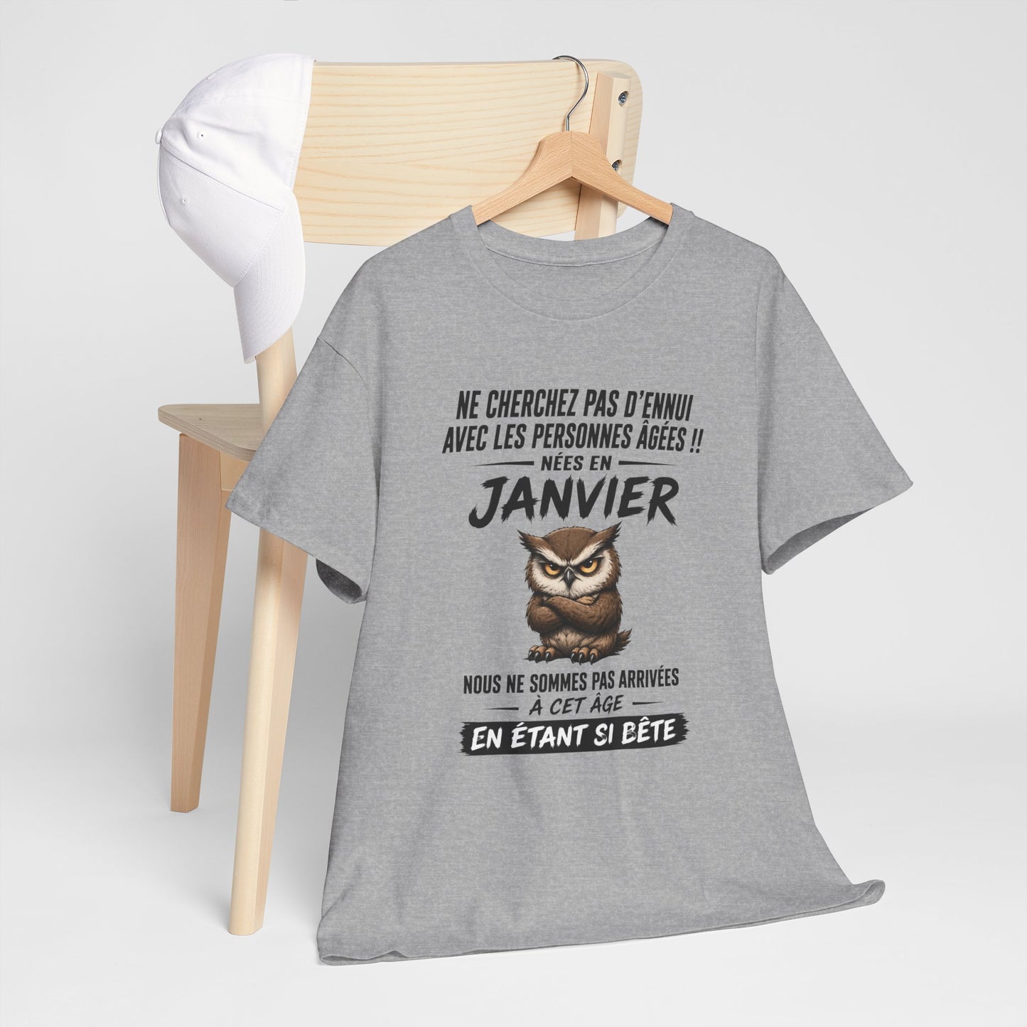 Tee-Shirt Retraité Janvier Humour – Cadeau Anniversaire Senior Homme Femme – Chouette Drôle Retraite