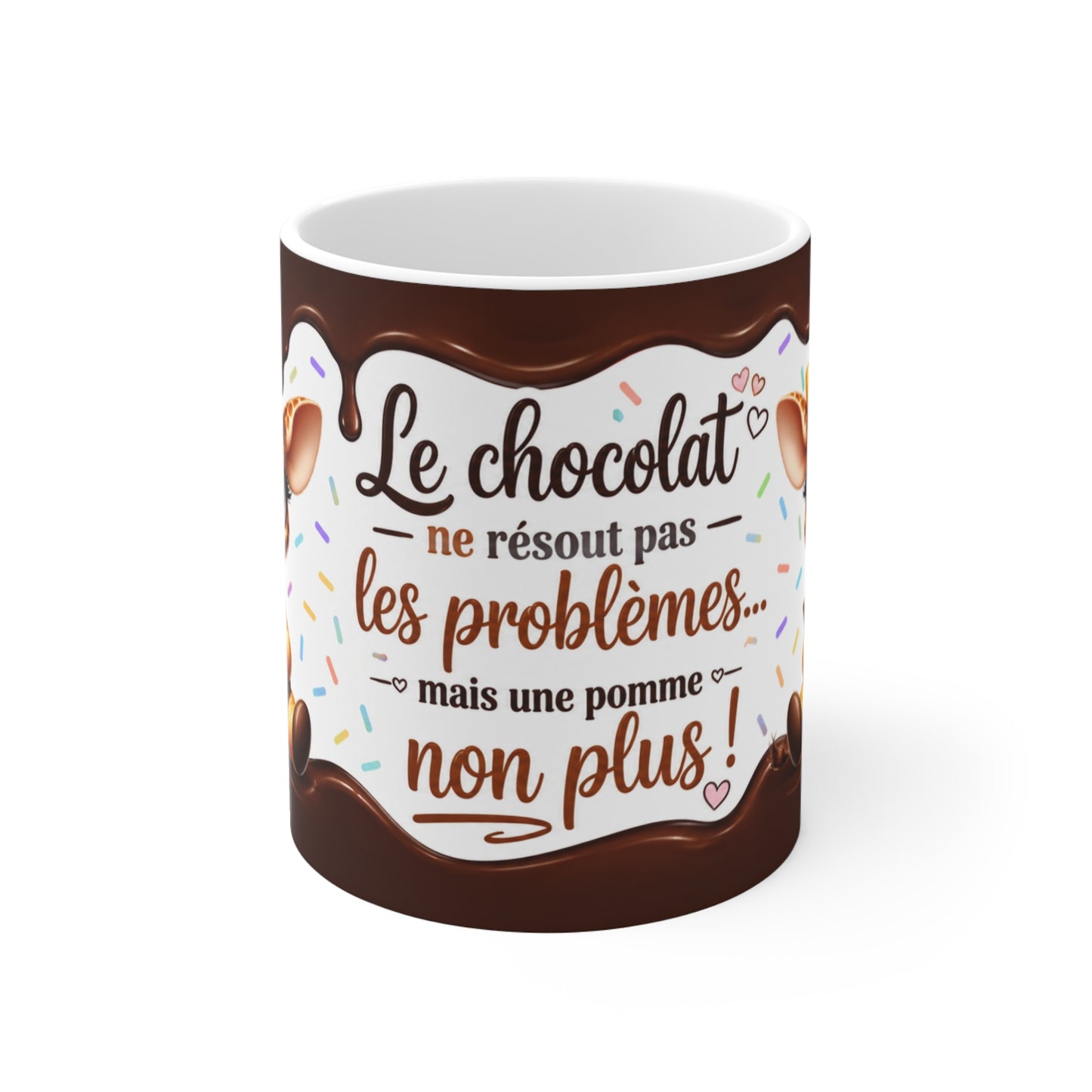 Tasse Le Chocolat Ne Résout Pas Les Problèmes Mais Une Pomme Non Plus – Mug Girafe Kawaii Humour – Cadeau Original 325ml