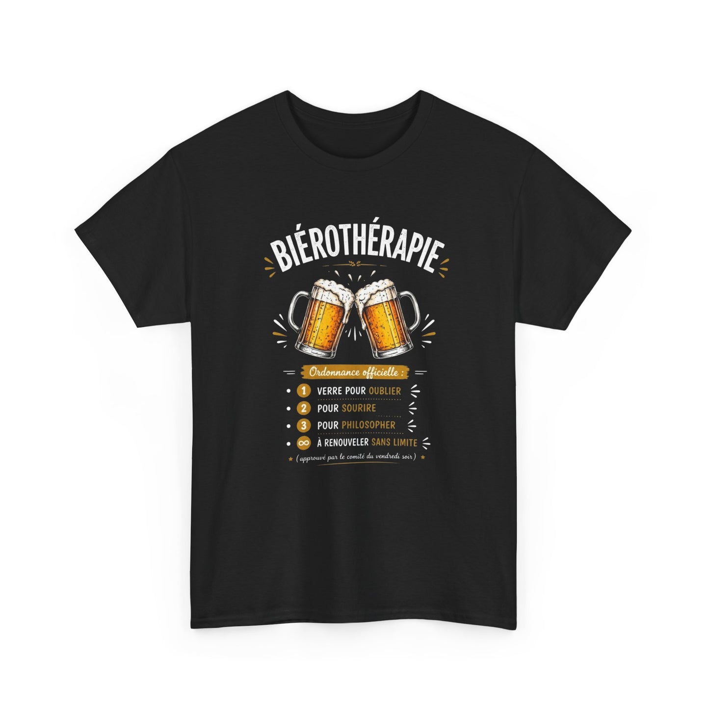 T-Shirt Biérothérapie Homme Femme – Tee Shirt Humour Bière Apéro – Cadeau Drôle Amateur Bière Soirée Noir Blanc Gris