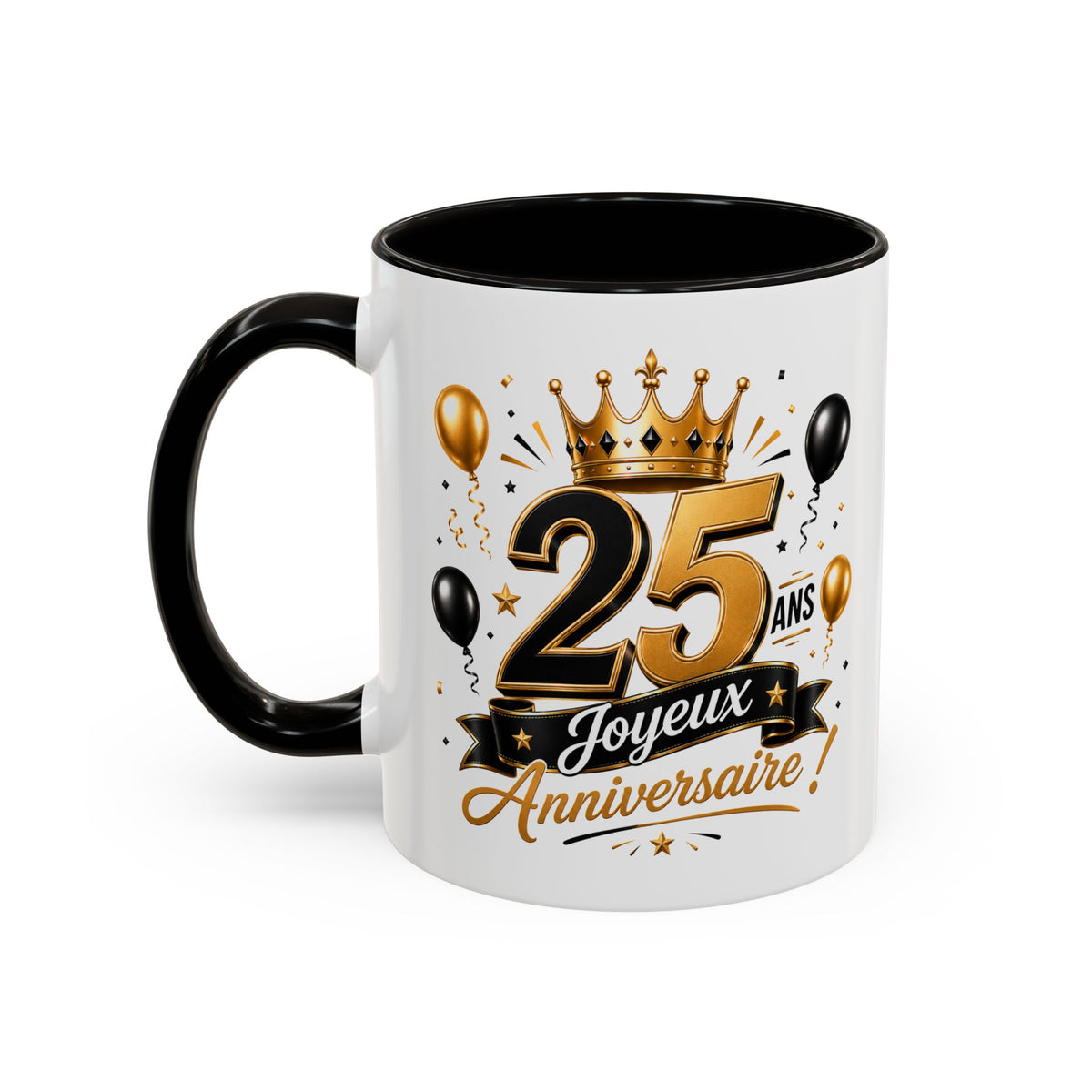 Mug Joyeux 25 Ans – Tasse Anniversaire 25 Ans – Cadeau Original pour Femme Homme – Idée Cadeau 25e Anniversaire Noir Bleu Rouge