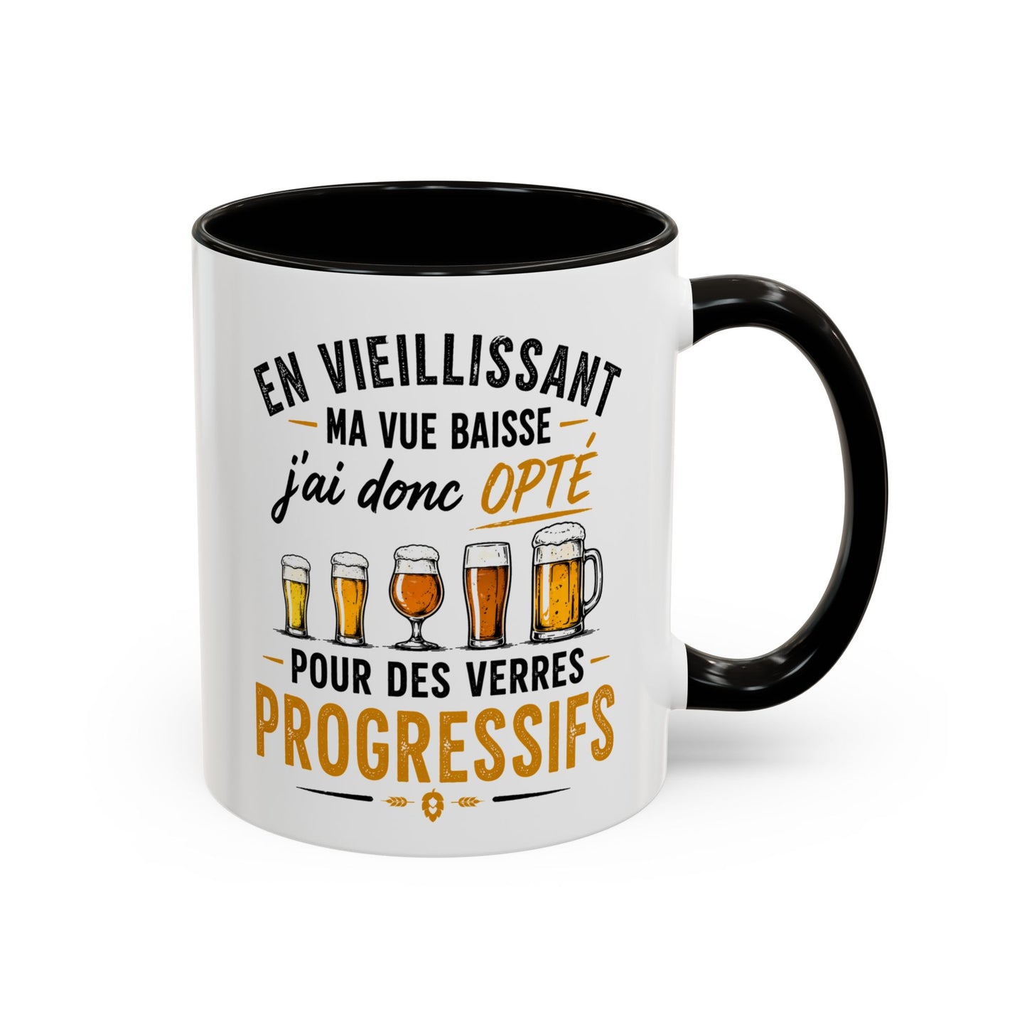 Mug Humour Bière et Vieillesse – En Vieillissant J’Avance à Mon Rythme Opté Houblon Progressif – Cadeau Drôle 325ml