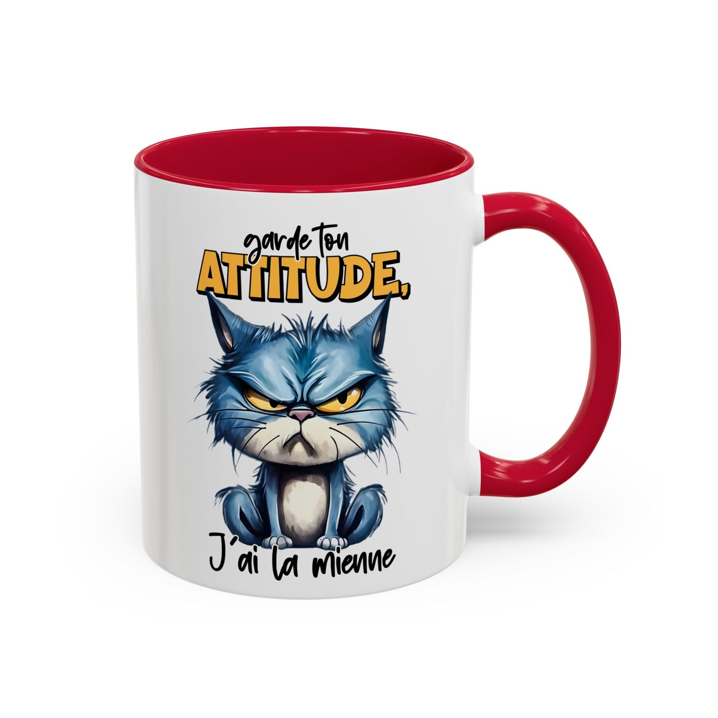 Tasse Garde Ton Attitude J’Ai La Mienne – Mug Chat Grincheux Humour Drôle 325ml