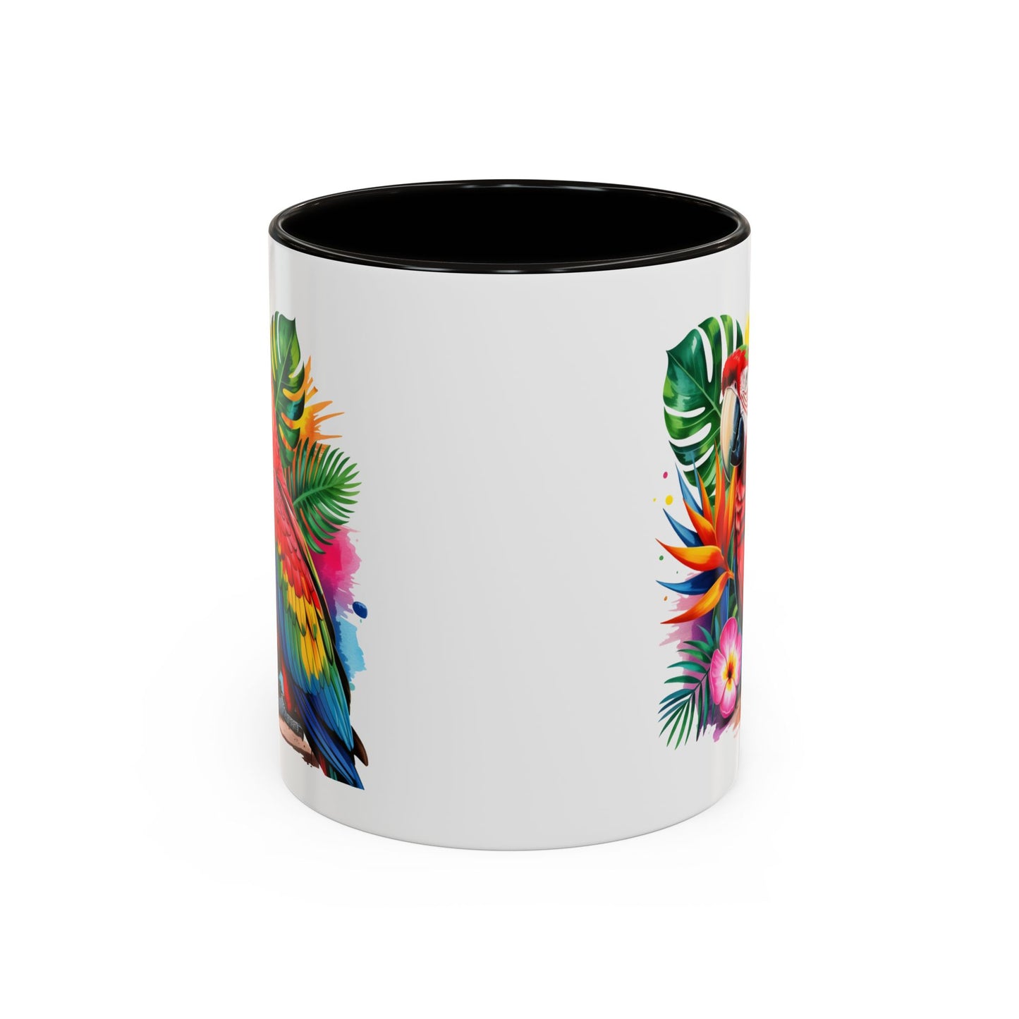 Mug Perroquet Ara Rouge – Tasse Tropicale avec Feuilles Exotiques et Fleurs – Cadeau Nature 325ml