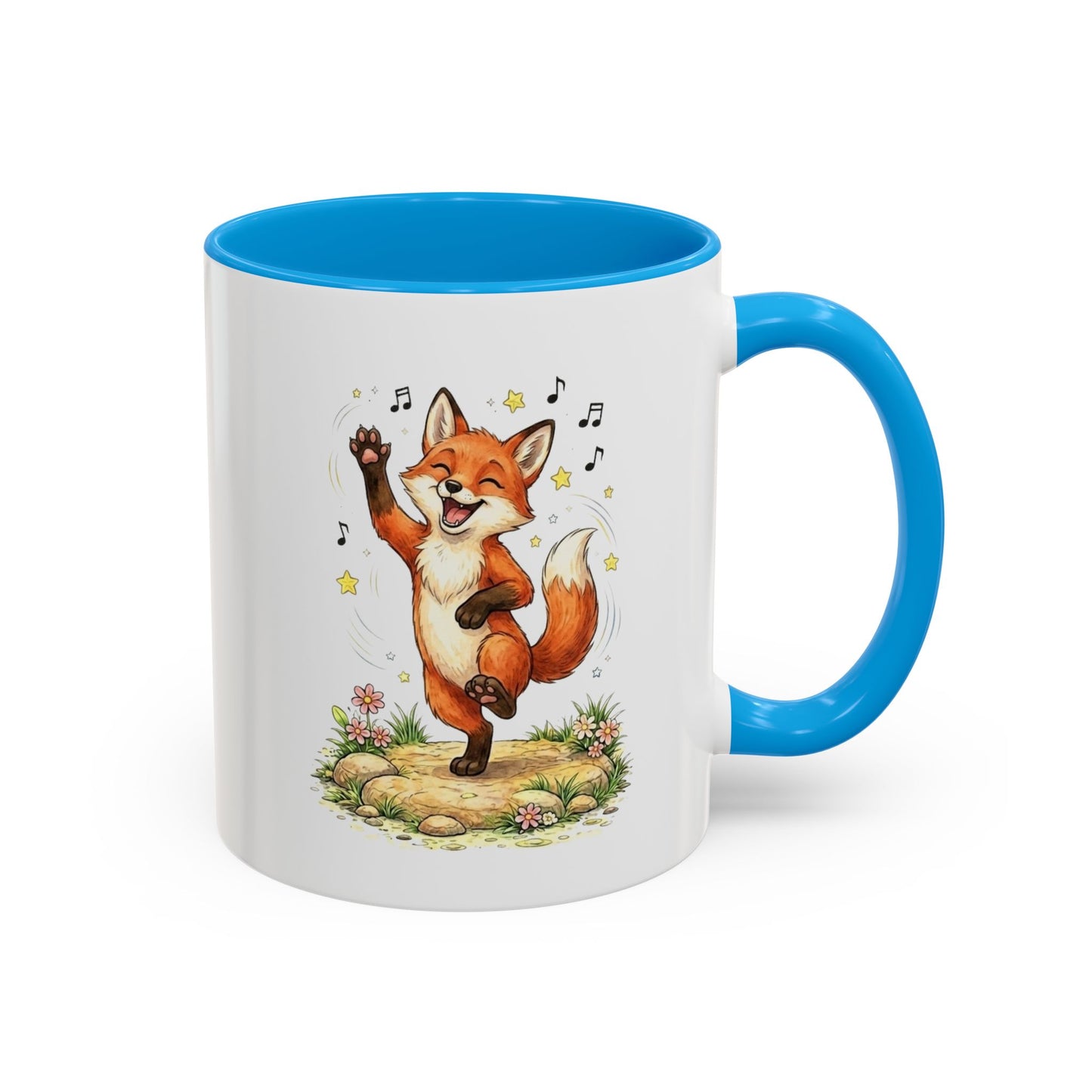 Mug Renard  – Tasse Renard Dansant avec Notes de Musique – Idée Cadeau Original Amoureux des Animaux Noir Bleu Rouge