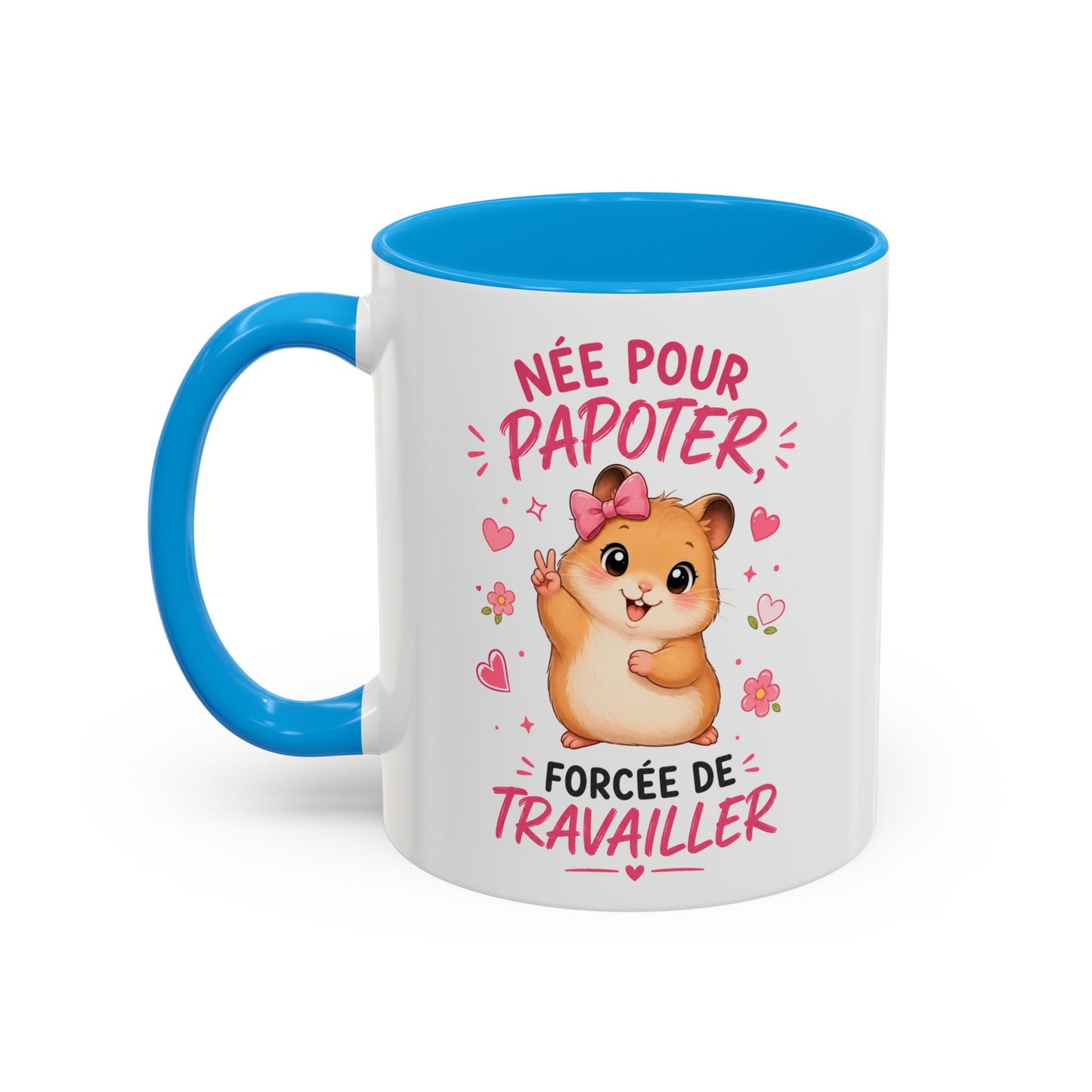 Tasse Née Pour Papoter Forcée de Travailler – Mug Humour Femme Hamster Mignon – Cadeau Collègue 325ml