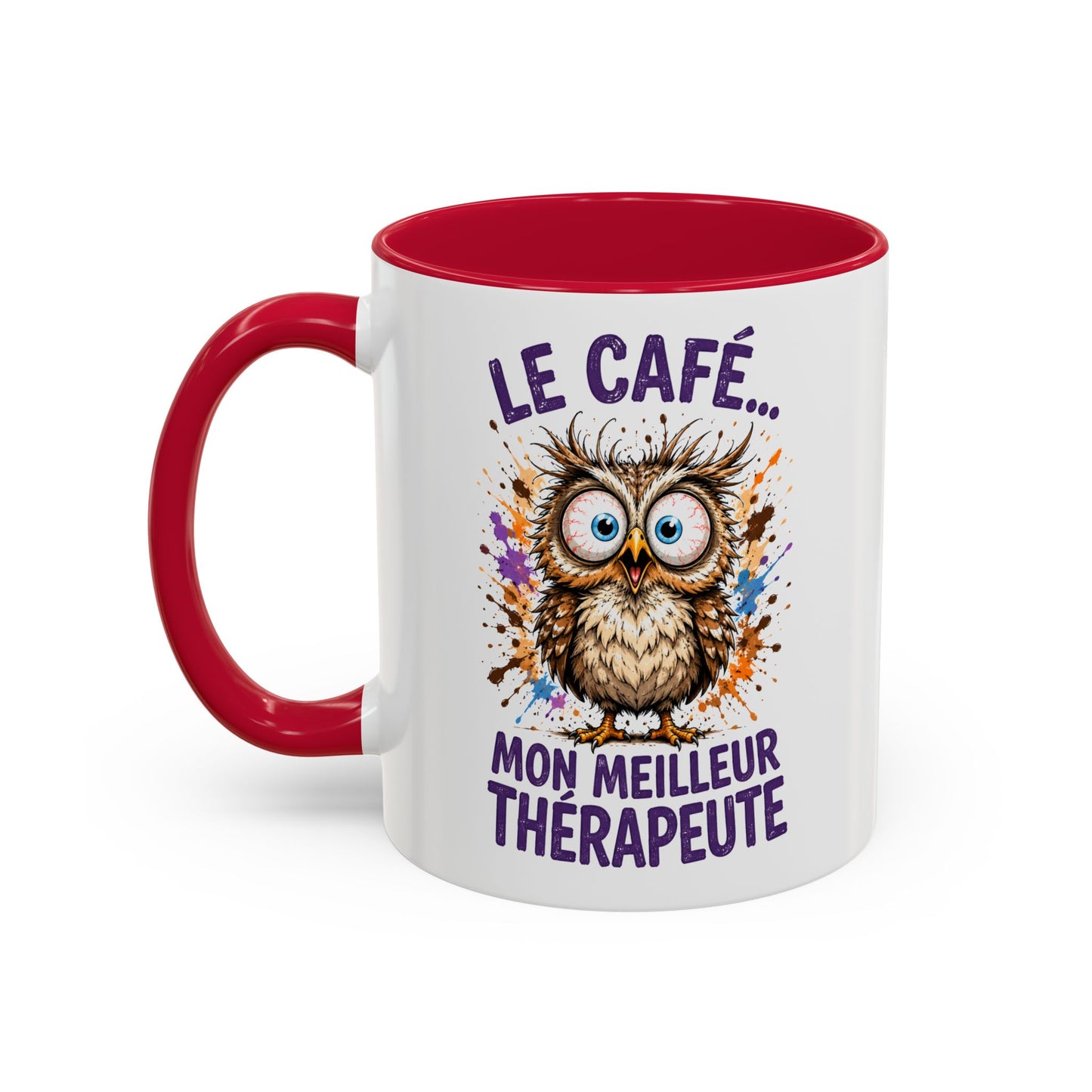 Tasse Chouette Drôle Homme Femme – Mug Le café mon meilleur thérapeute – Cadeau Humour Amateur de Café 325 ml