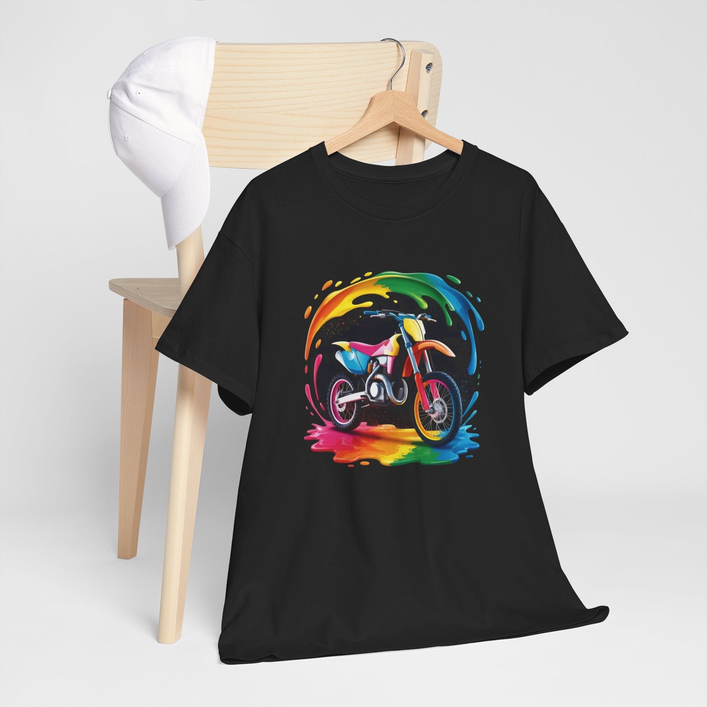 T-Shirt Moto Cross Colorée – Tee Shirt Motocross Art Dripping – Cadeau Motard Streetwear Noir Blanc Gris