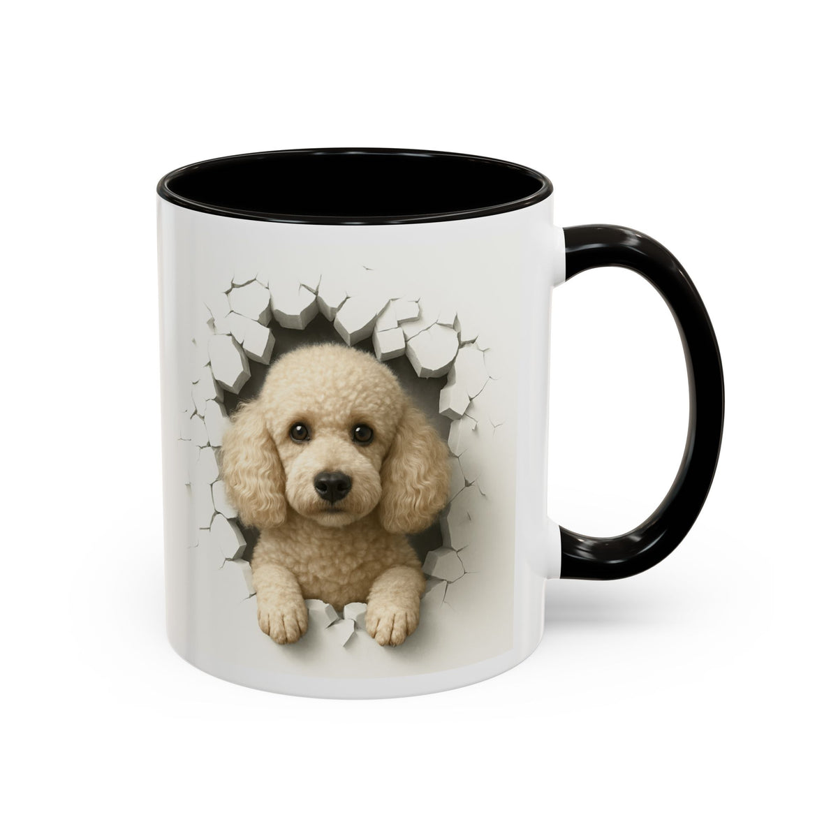 Mug Caniche Beige Effet Mur Cassé – Tasse Chien 3D Trompe-l’œil – Cadeau Original Amoureux des Caniches noir bleu rouge