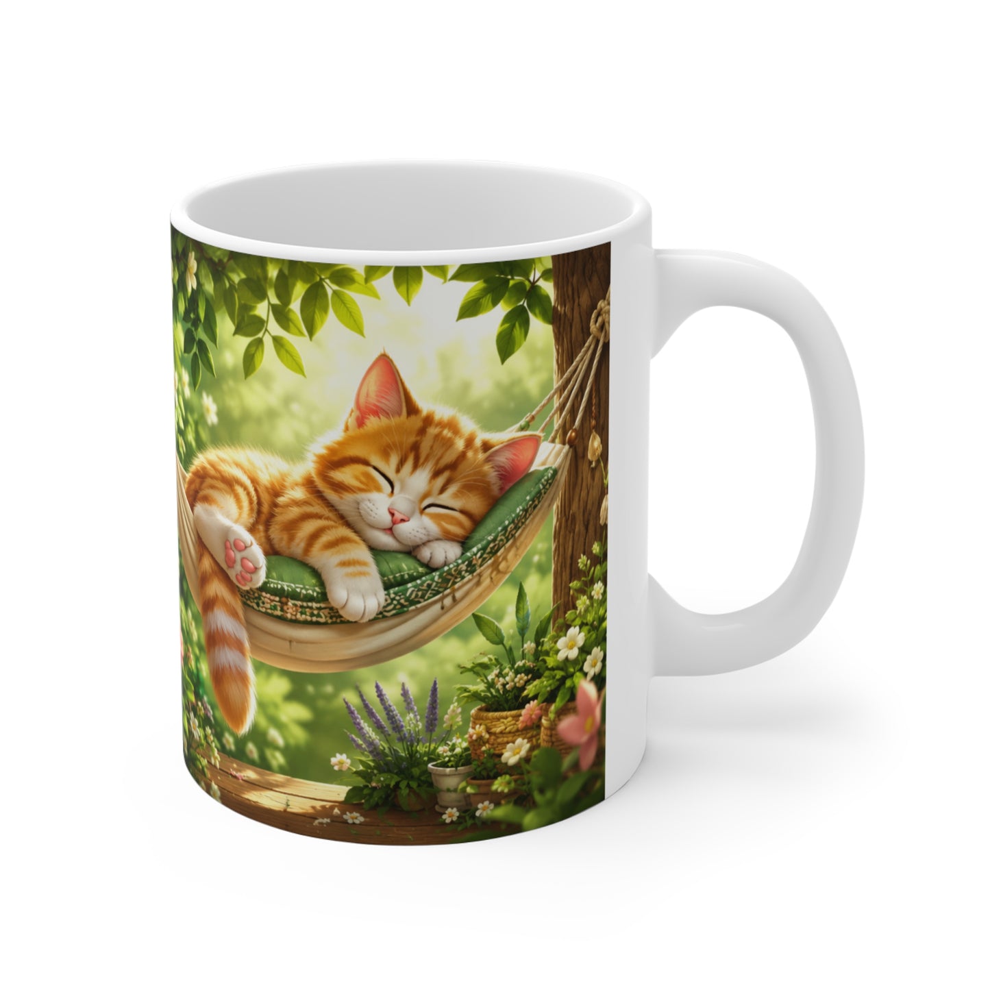 Tasse Chaton Endormi dans Hamac – Mug Chat Kawaii Relaxation – Cadeau Original Animal Mignon 325ml