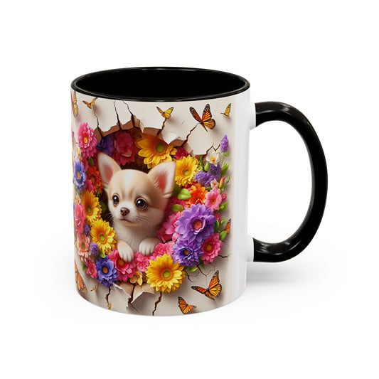 Mug Chihuahua Kawaii – Tasse Petit Chien avec Fleurs Colorées et Papillons – Cadeau Amoureux des Chiens 325ml