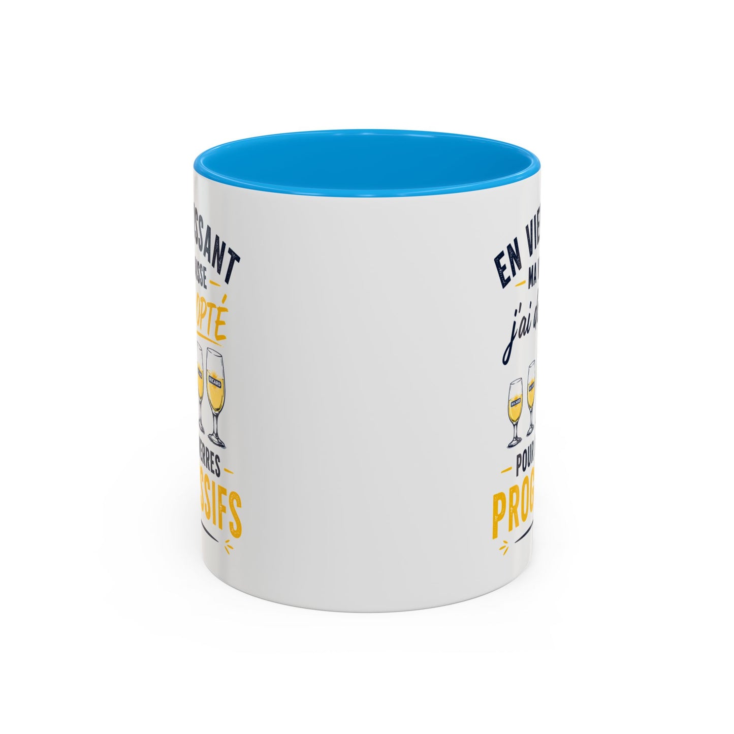 Mug Humour Pastis et Vieillesse – En Vieillissant Ma Vue Baisse J’ai Donc Opté pour des Verres Progressifs – Cadeau Drôle 325ml
