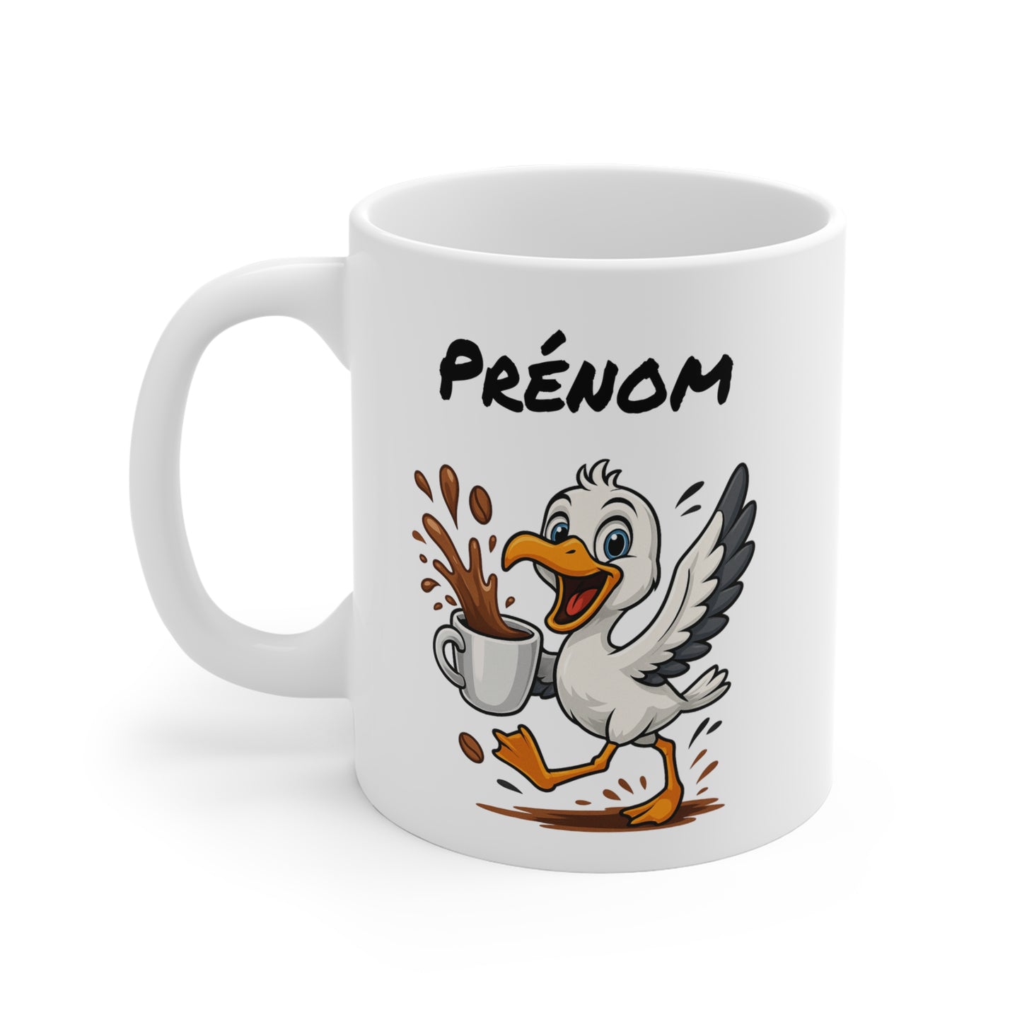 Tasse Personnalisable Mouette Café – Mug Prénom Animal Cartoon Céramique 325ml – Cadeau Original