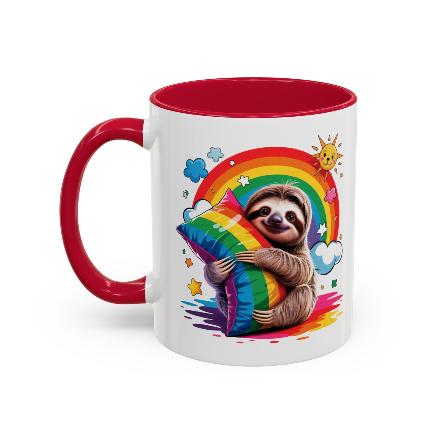 Mug Paresseux Mignon – Tasse Design Arc-en-ciel avec Coussin et Soleil – Cadeau Original 325ml