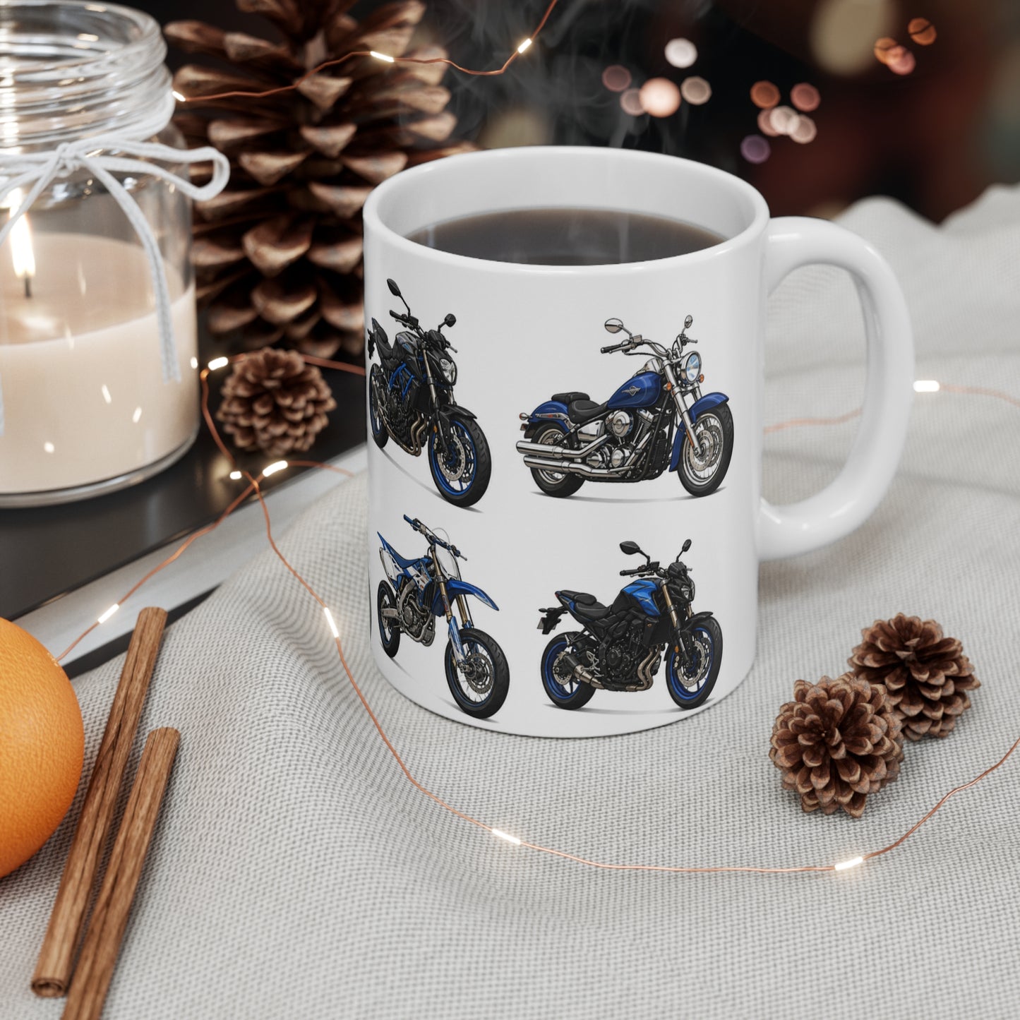 Tasse Moto Bleue – Mug Passion Moto Sportive Cross Roadster Custom Motard Cadeau Homme Femme Enfant 325ml