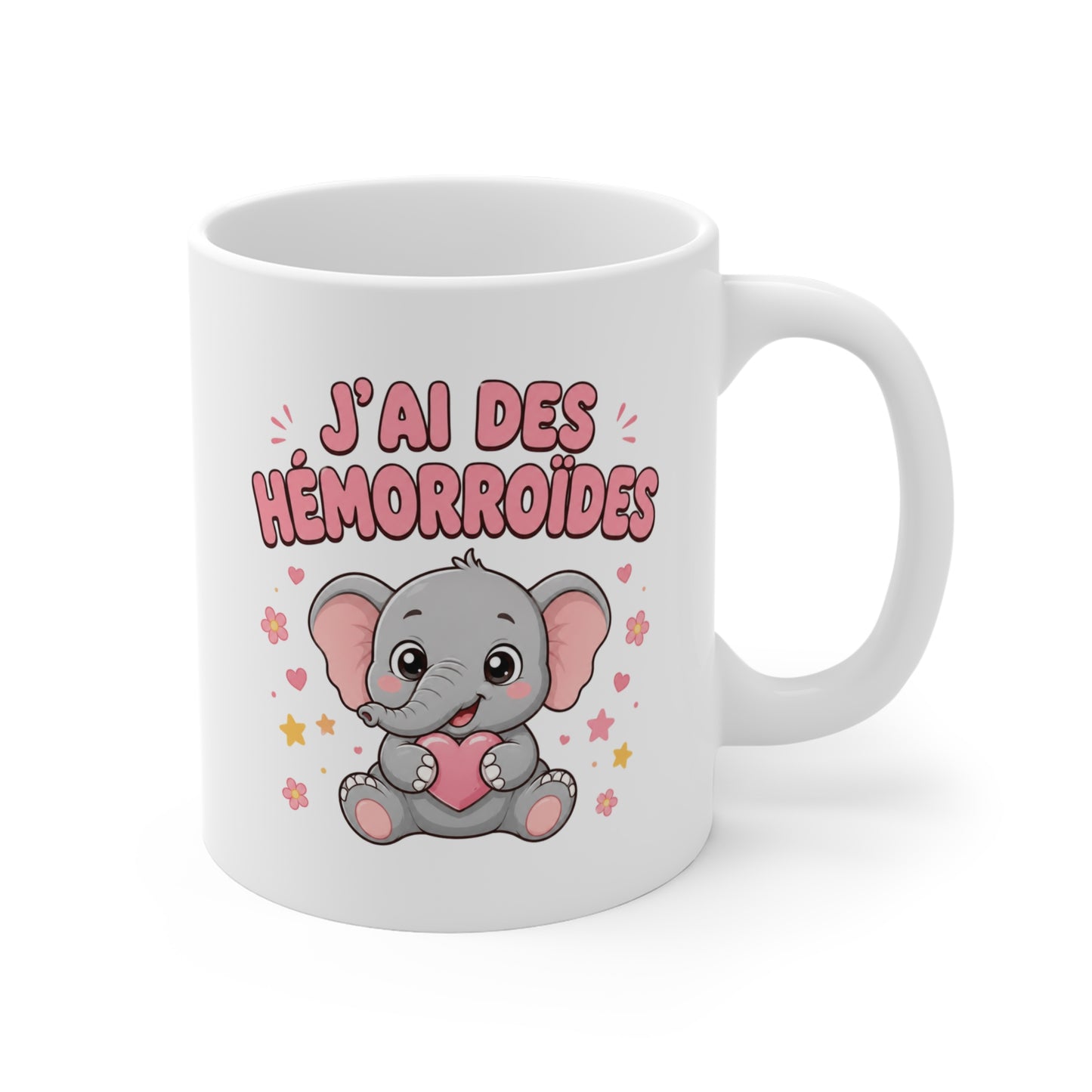 Mug J’ai des Hémorroïdes – Tasse Humour avec Éléphant – Cadeau Drôle et Décalé Homme et Femme