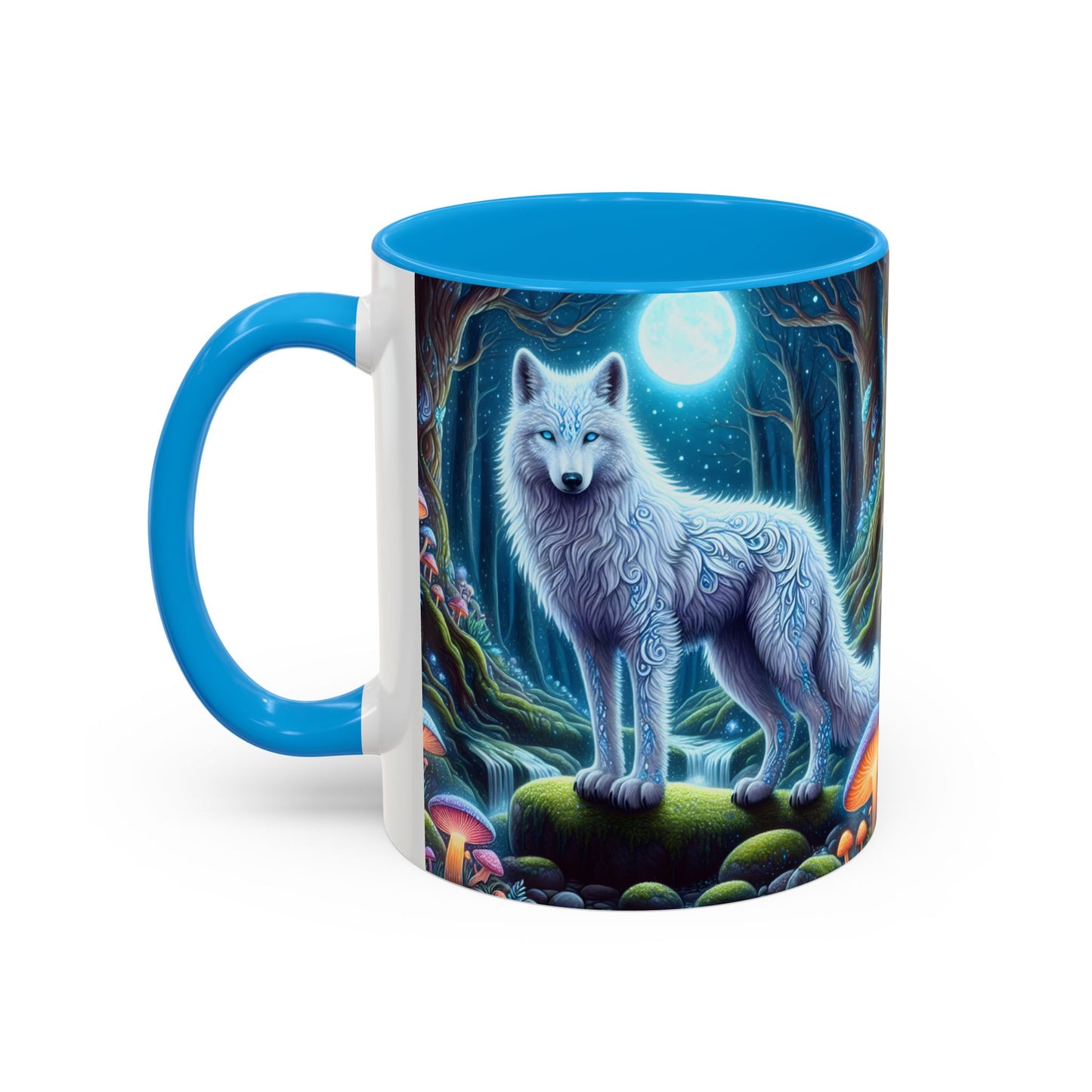 Tasse Loups Blancs Fantasy – Mug Forêt Mystique et Lune Magique – Illustration Féerique Animaux Spirituels 325ml