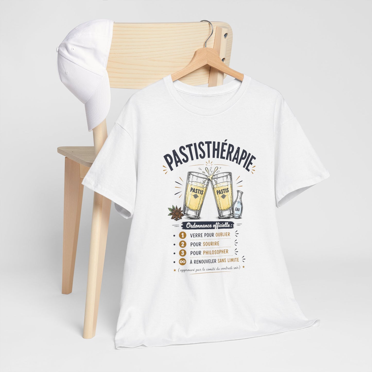 T-Shirt Pastis Thérapie Homme Femme – Tee Shirt Humour Apéro Pastis – Cadeau Drôle Soirée Amis Weekend Noir Blanc Gris