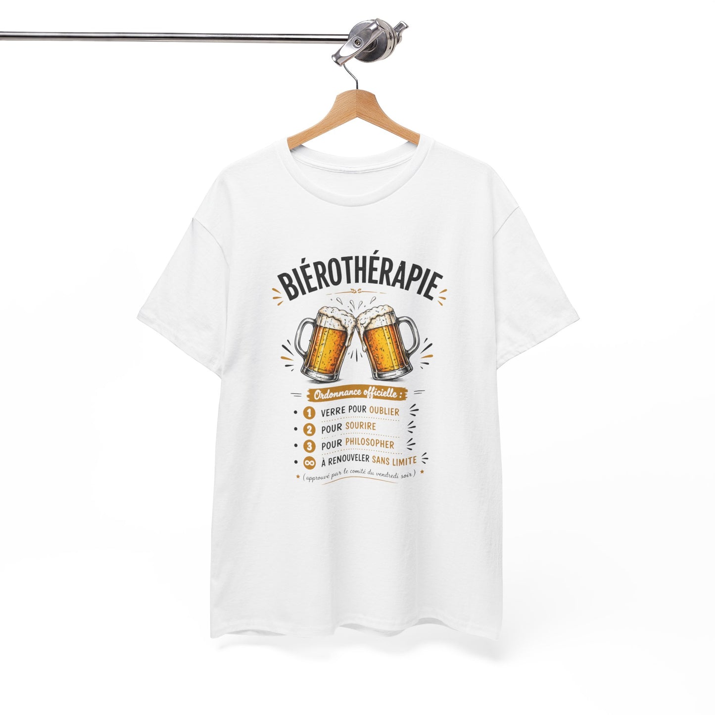 T-Shirt Biérothérapie Homme Femme – Tee Shirt Humour Bière Apéro – Cadeau Drôle Amateur Bière Soirée Noir Blanc Gris