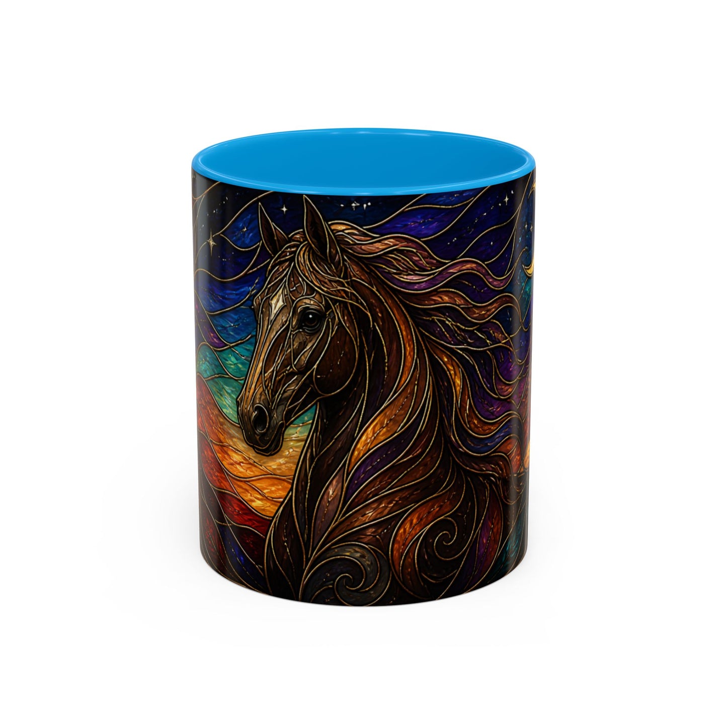 Tasse Cheval Style Vitrail – Mug Artistique Multicolore avec Lune et Cheval Élégant – Céramique 325ml